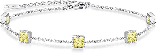 CDE Pulseras de plata de ley 925 con piedra natal para mujer, delicada pulsera de eslabones ajustables para mujer, aniversario, cumpleaños,