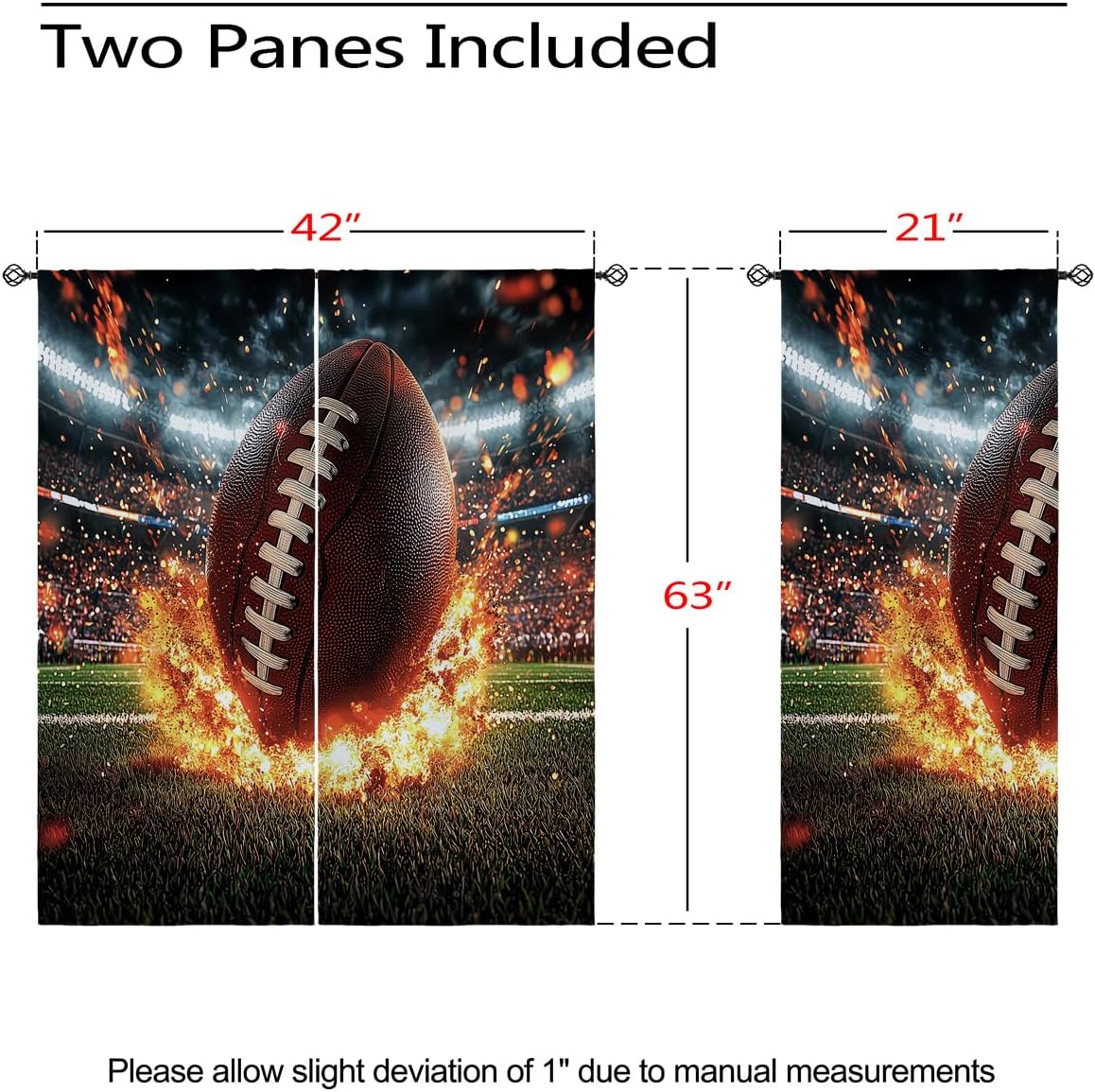 Football Sport Blackout Curtains for Girls Boy Home Decor, 3D Rugby Sports Game Field Grommet Thermal Insulated Drapes Darkening Window Curtain for Bedroom Living Room, 42 x 63 Inch