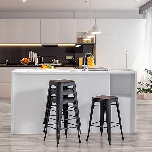 Miniatura 18 de Yongqiang Taburetes de bar de metal de 30 pulgadas, juego de 4 taburetes industriales apilables de altura de barra, taburetes de cocina altos sin