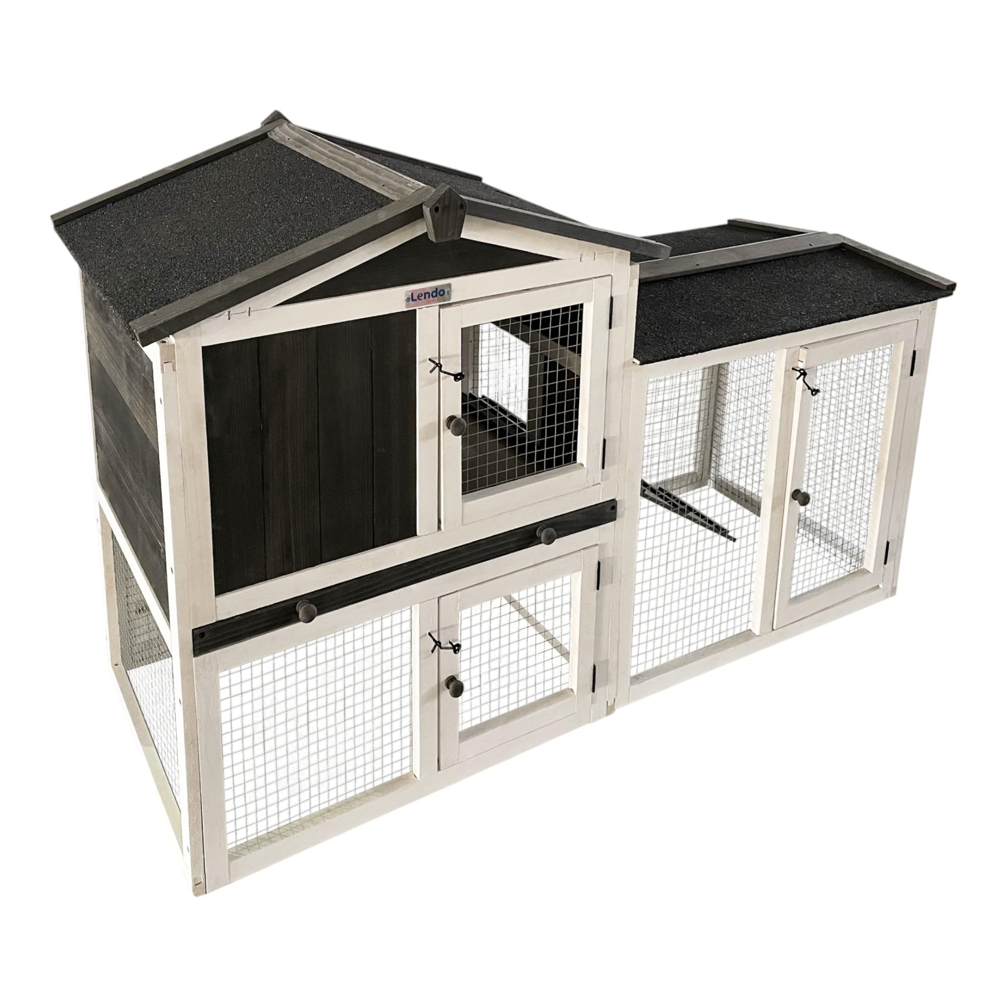 Conejera de Madera 145x45x85 cm – Jaula Exterior para Conejos y Cobayas, Caseta Resistente con Techo Asfáltico y Bandeja Extraíble, para Todas Las Estaciones (Gris)