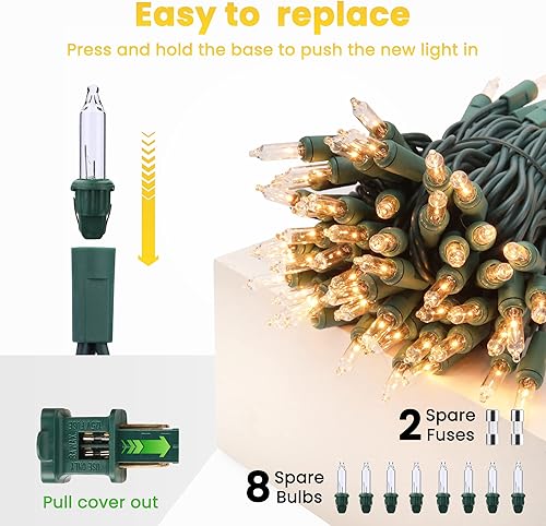 Miniatura 4 de Extensión de luces de Navidad transparentes, 300 bombillas incandescentes y 77 pies de longitud, con certificación UL, conectable, cable verde para