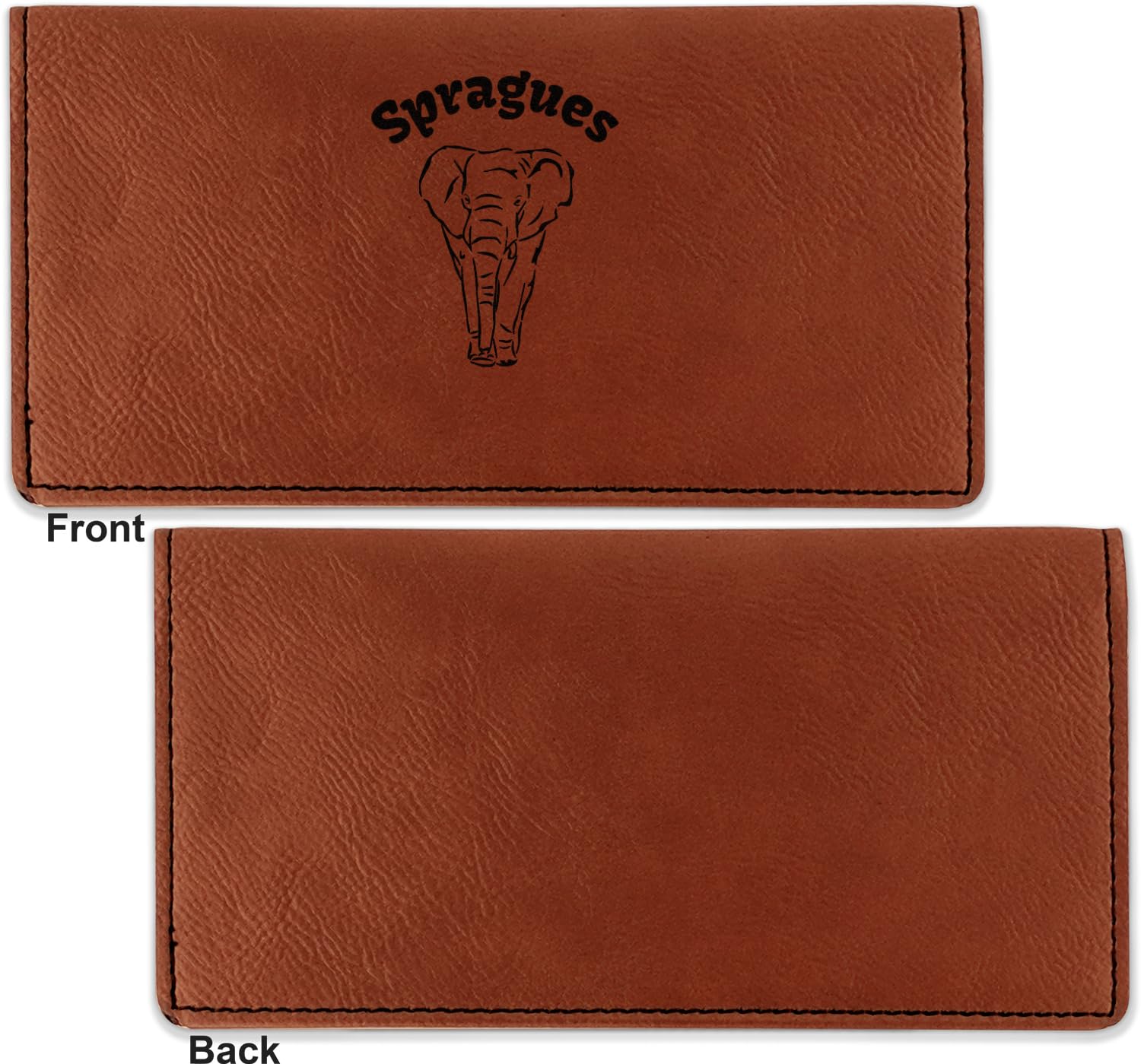 RNK Shops Personalized Elephant Leatherette Checkbook Holder - Single Sided