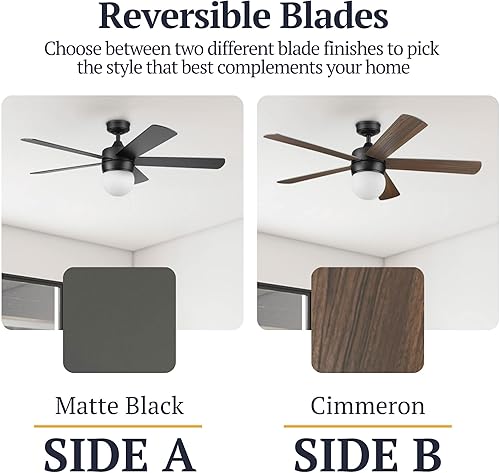 Miniatura 4 de Prominence Home Ardrey Kell 51864-01 - Ventilador de techo LED moderno para interiores de 52 pulgadas con luz, control remoto, opciones de montaje