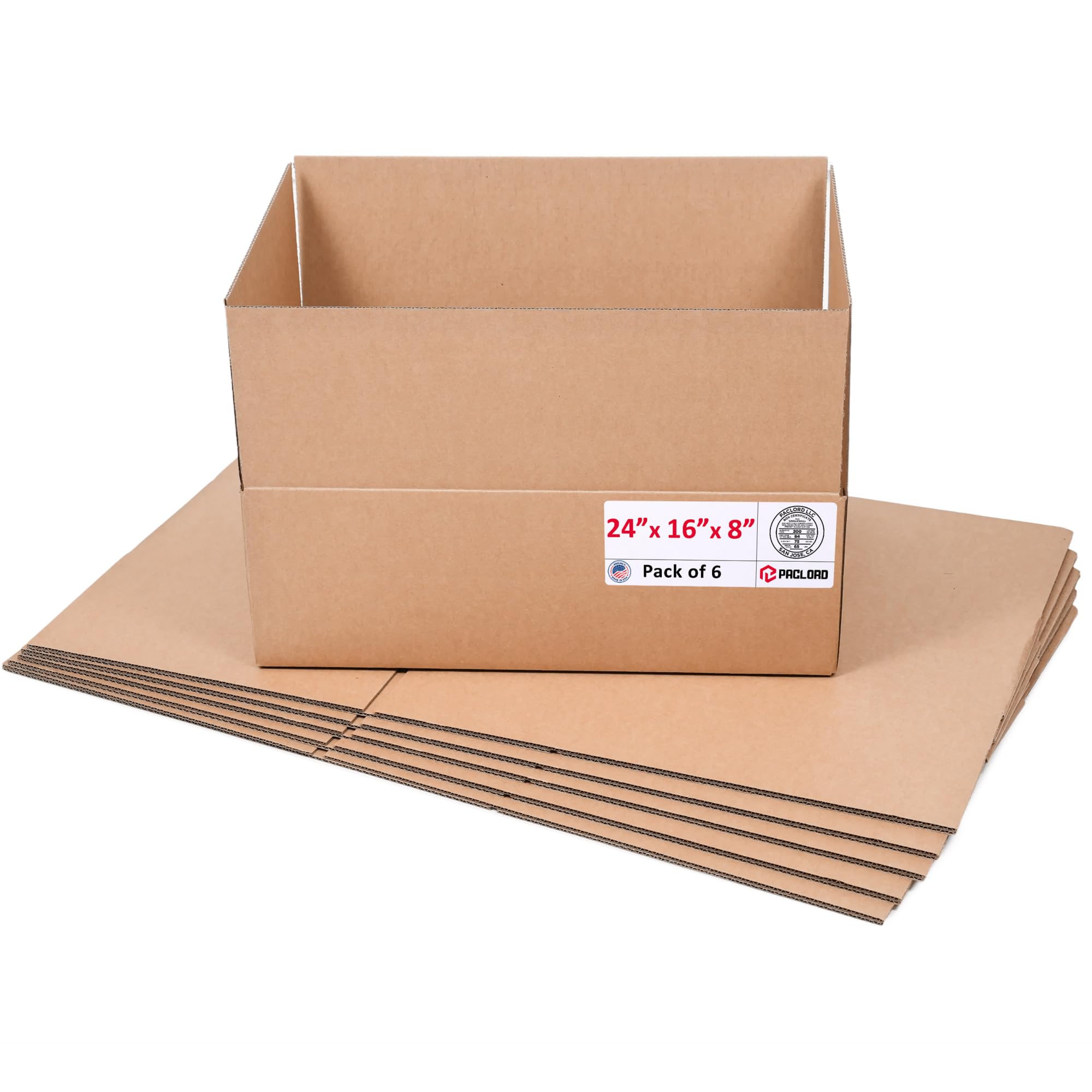 Large Cardboard Boxes 24"L x 16"W x 8"H (Pack of 6) - USA-Made Packing Boxes for Moving, Shipping, or Storage - USPS, UPS, FedEx Approved - Professional Packing Supplies for Moving | USA-Made Packing Boxes for Moving, Shipping, or Storage - USPS, UPS, FedEx Approved - Professional Packing Supplies