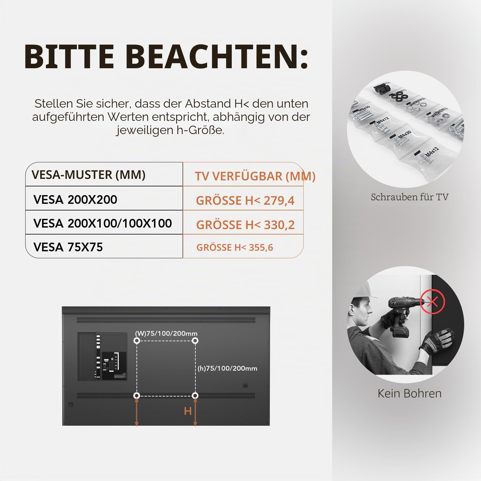 TV Standfuß Universal Höhenverstellbar Ständer für 19-43 Zoll TV Fernsehtisch Halterung Fernsehständer LCD LED Flachbildfernseher Stand Aufsatz VESA 200x200 Tischständer/Schwarz, hält bis zu 45kgs