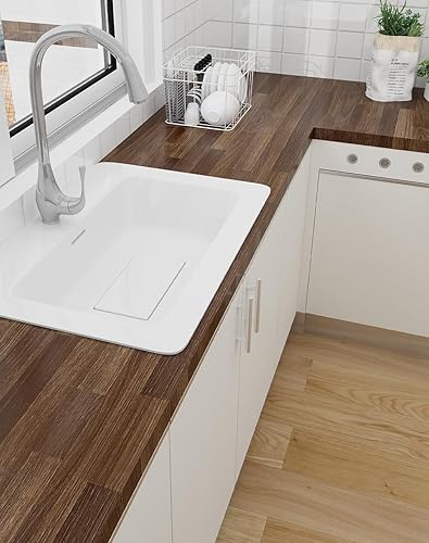 Miniatura 5 de Bloque de carnicero marrón oscuro, papel de contacto para encimera de cocina, rollo de revestimiento de estante para encimera de baño, mesa de