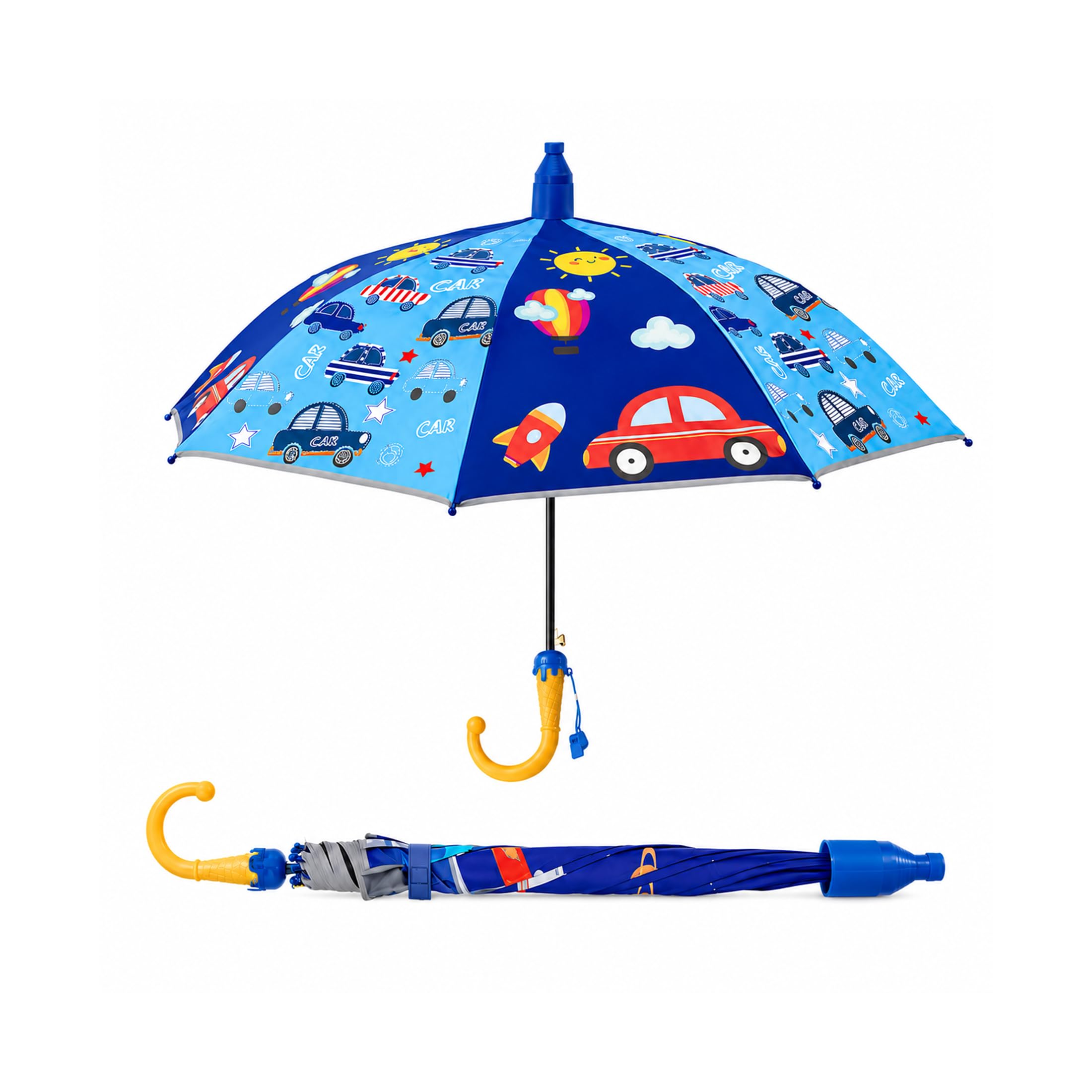 Kids Umbrella with Whistle | 90 cm Windproof Waterproof Umbrella for Boys & Girls | Cute Cartoon Print | UV Protection | Lightweight J-Hook Handle | Easy Open School Rain Umbrella-image-17