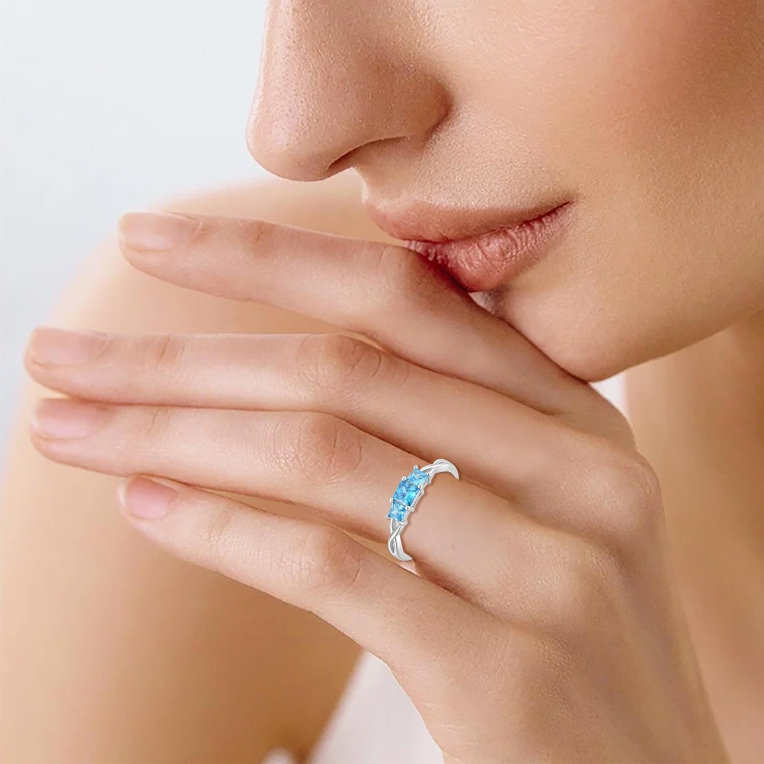 Stackable Rings 925 Sterling Silver Three Stone Engagement Ring Birthtone Inifnity Promise Rings for Women