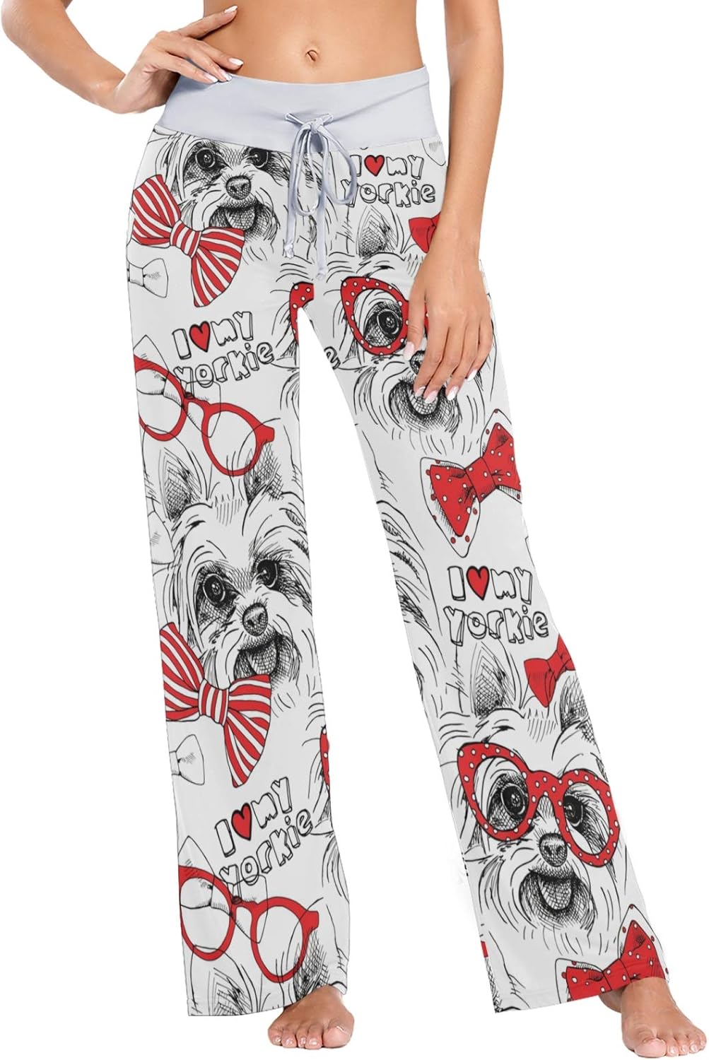 OTVEE Cute Yorkie Dogs with Sunglasses Pajama Pants for Women Casual Wide Leg Lounge Pajama Sleepwear
