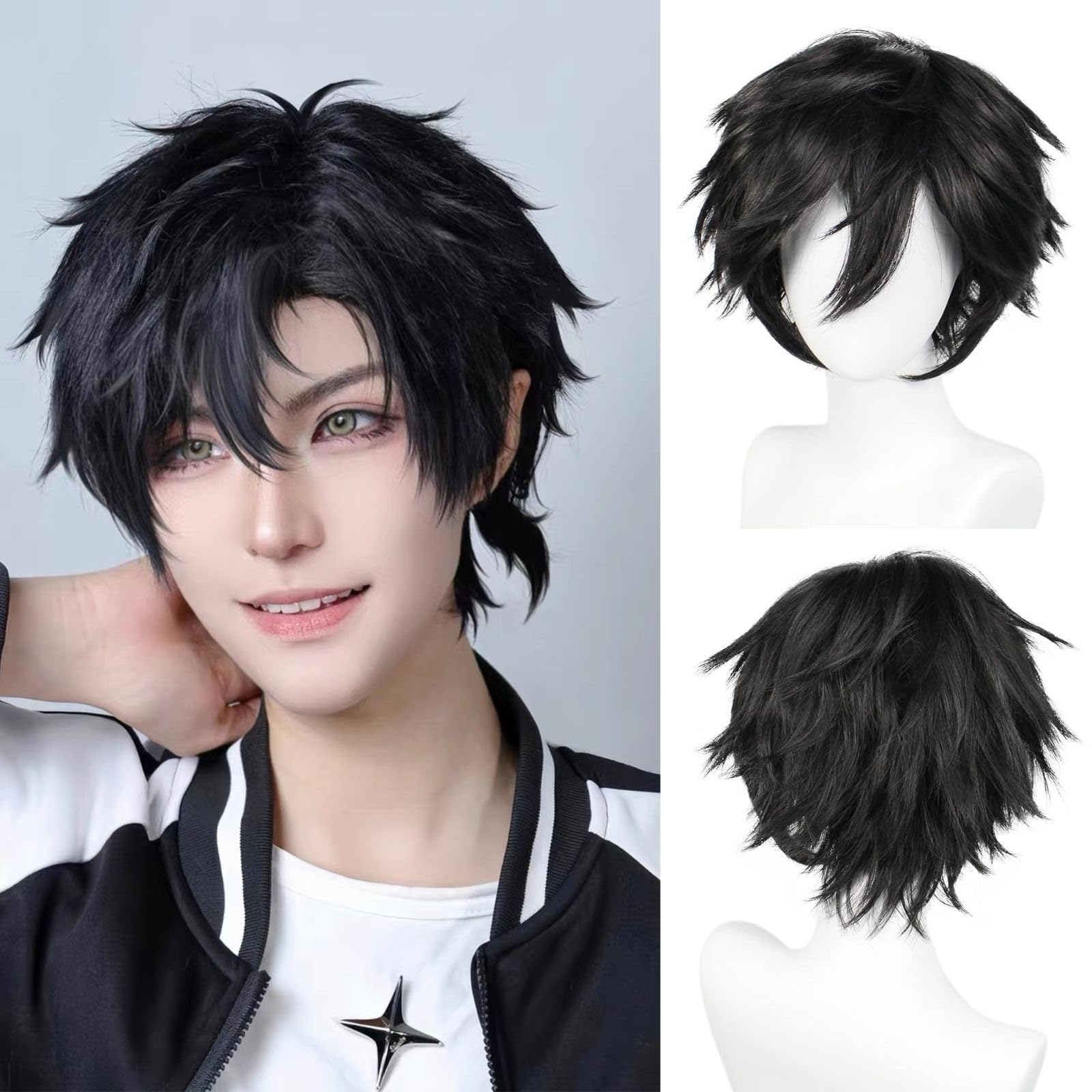 Ebingoo Short Black Wig For Men Wig Cap Black Cosplay Desertcart