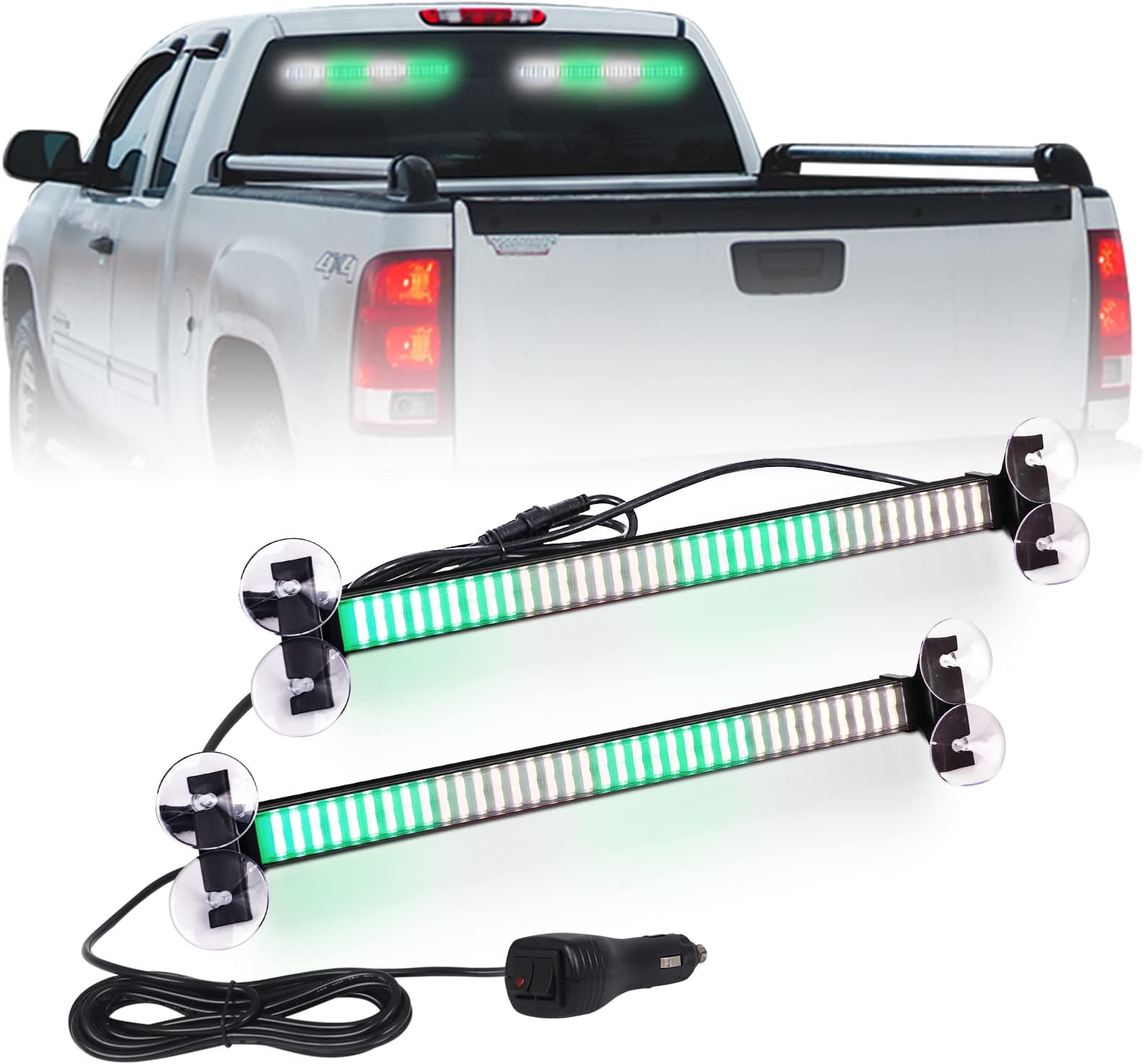 XRIDONSEN2 in 1 Emergency Strobe Traffic Advisor Light Bar 144 LED Warning Safety Interior Windshield Dash Lights Deck Split Mount for Volunteer Firefighter Vehicles Trucks (2x17.7 inch,Green/White)