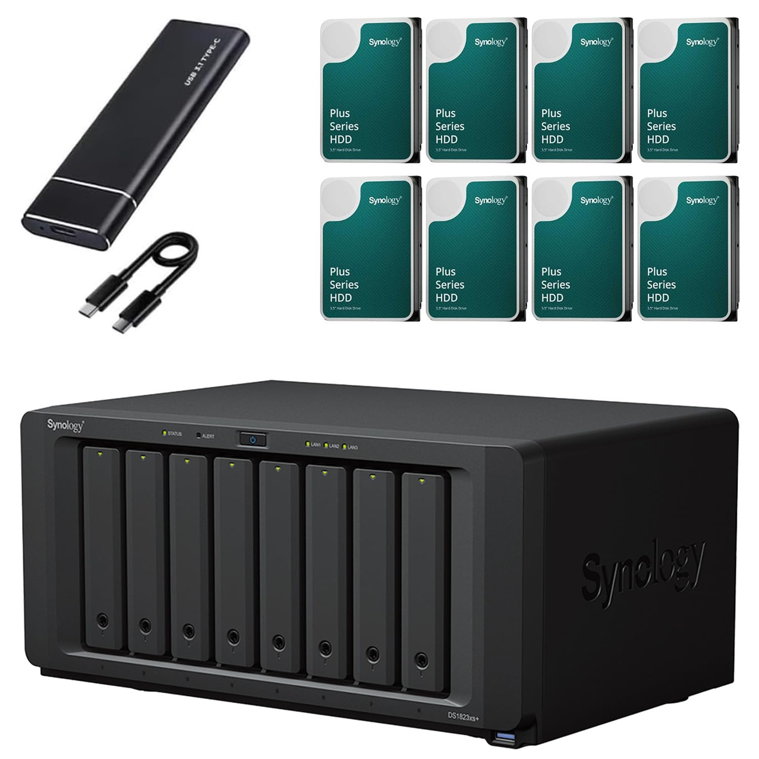 Synology DS1823xs+ Serveur NAS 8 baies 10GbE NVMe Ready (16 Go de RAM, 32 To de stockage) - 8 disques durs Synology NAS de 4 To de stockage de bureau haute performance AMD Ryzen V1780B