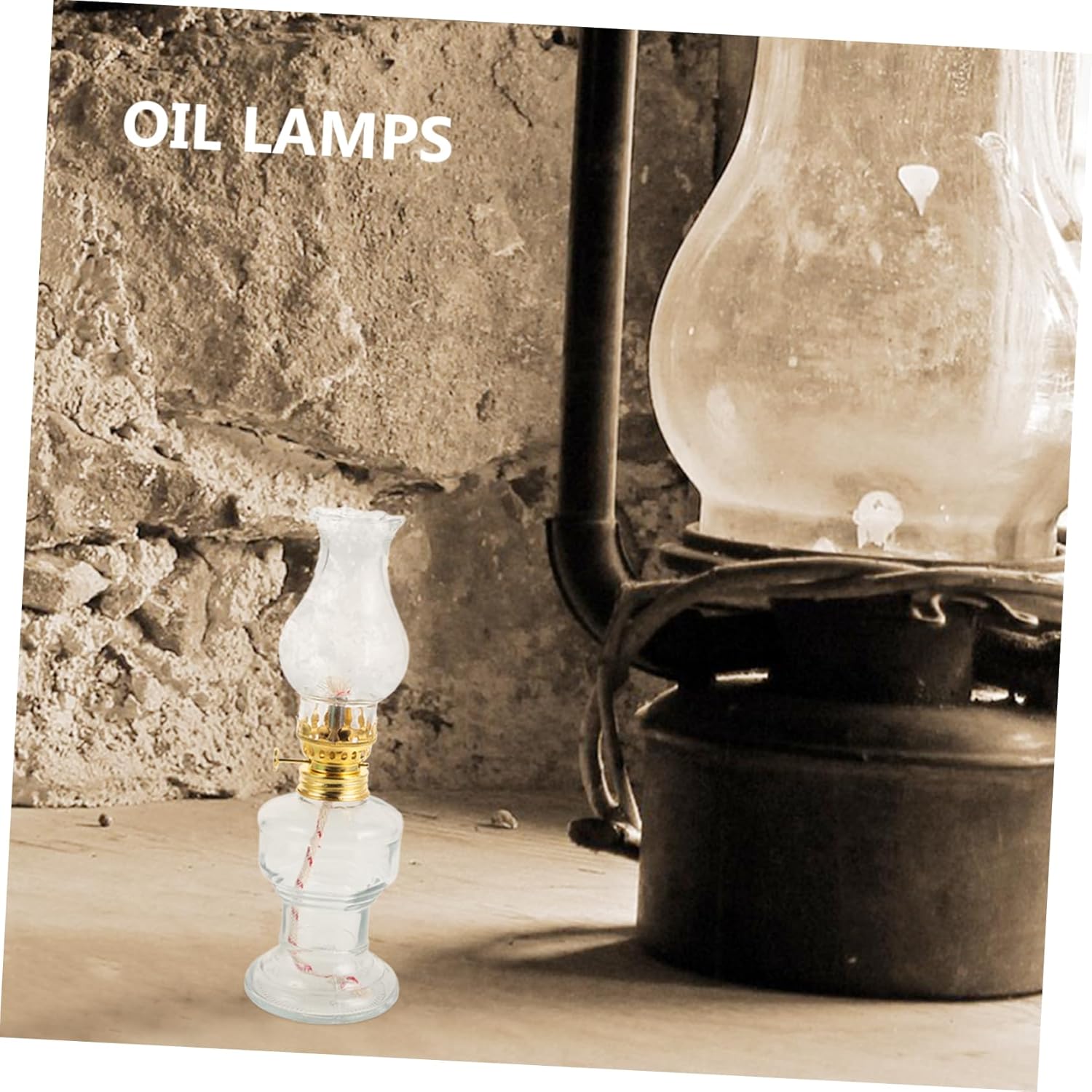 Sosoport 2sets Glass Kerosene Oil Lamp Retro Oil Light Handheld Kerosene Lamp Vintage Decor Lantern