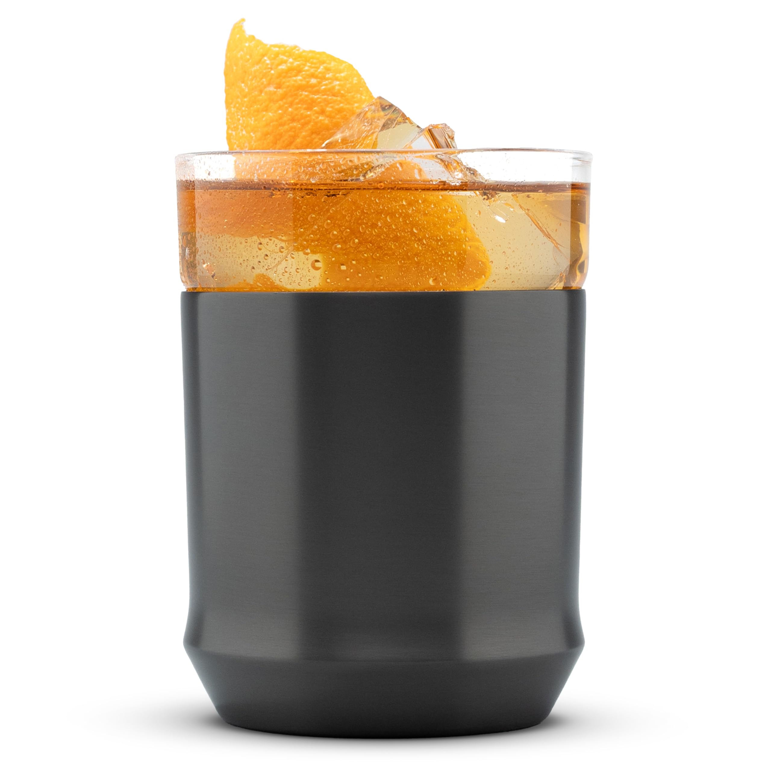 Sponsored Ad - Elevated Craft Hybrid Cocktail Glass Premium Vacuum Insulated Steel Base with Removable Insert - 12oz Rocks Glass, Double Old Fashioned Lowball for Bourbon, Whiskey - Gunmetal Black