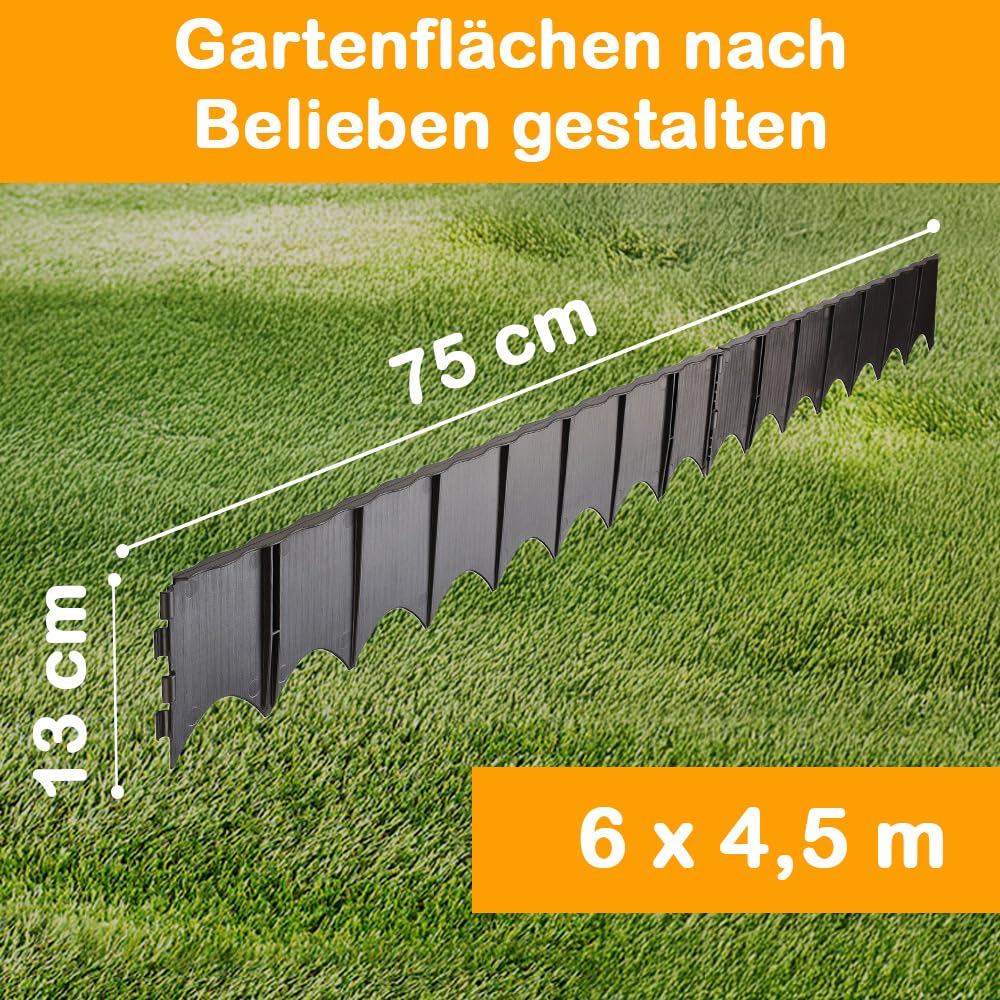 Edgar Rasenkante Set 12 Stück, Flexible Beetumrandung 4,5m, Stecksystem für Gartenwege & Beete, Beetbegrenzung Kunststoff, Blumenbeet Umrandung