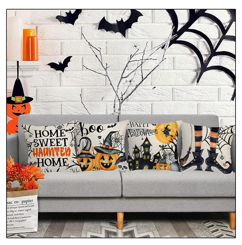 Housses de coussin Halloween avec fermeture éclair invisible et imprimés sorcière