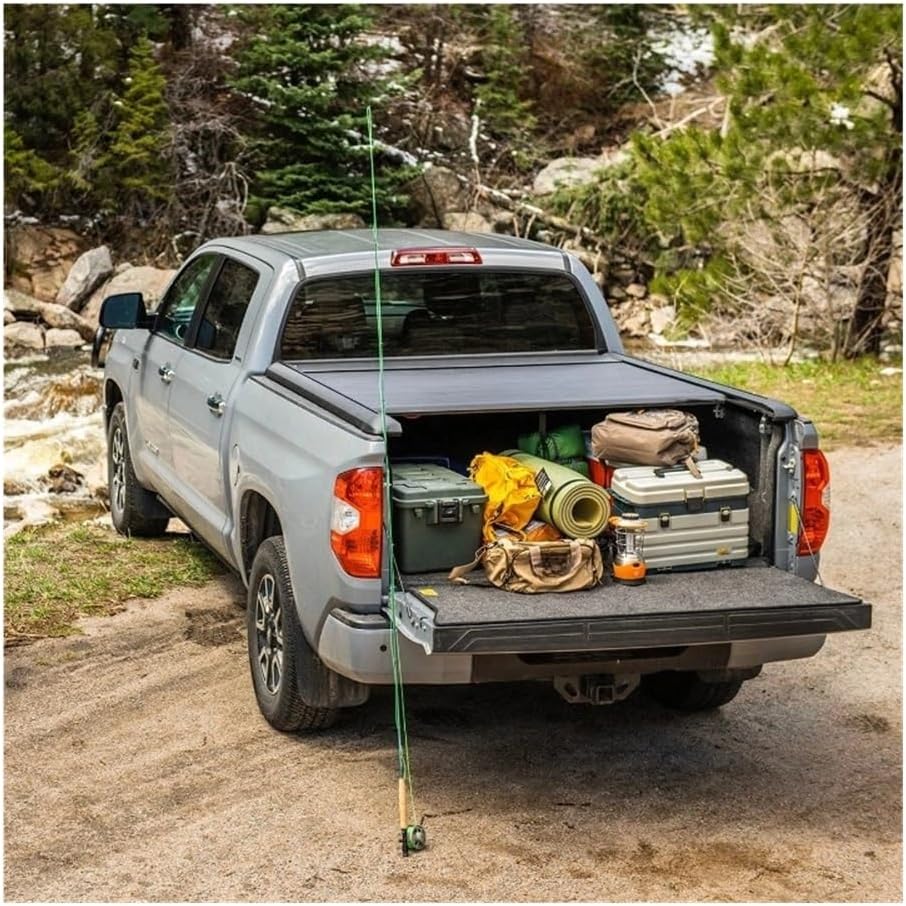 Hard Tri Fold Aluminum 4x4 Pickup Truck Bed Cover Tonneau Cover Compatible for Toyota Hilux Ford Tacoma Tundra Compatible for GMC Durable Truck Back Cover Accessories