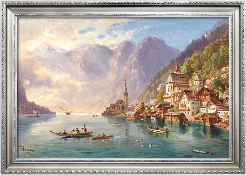 DECORARTS - View of Hallstatt, Johann Varrone Classic Art Reproductions. Giclee Prints& Museum Quality Framed Art for Wall Decor. Canvas Print Size: 30x20in Total Framed Size: 36x26