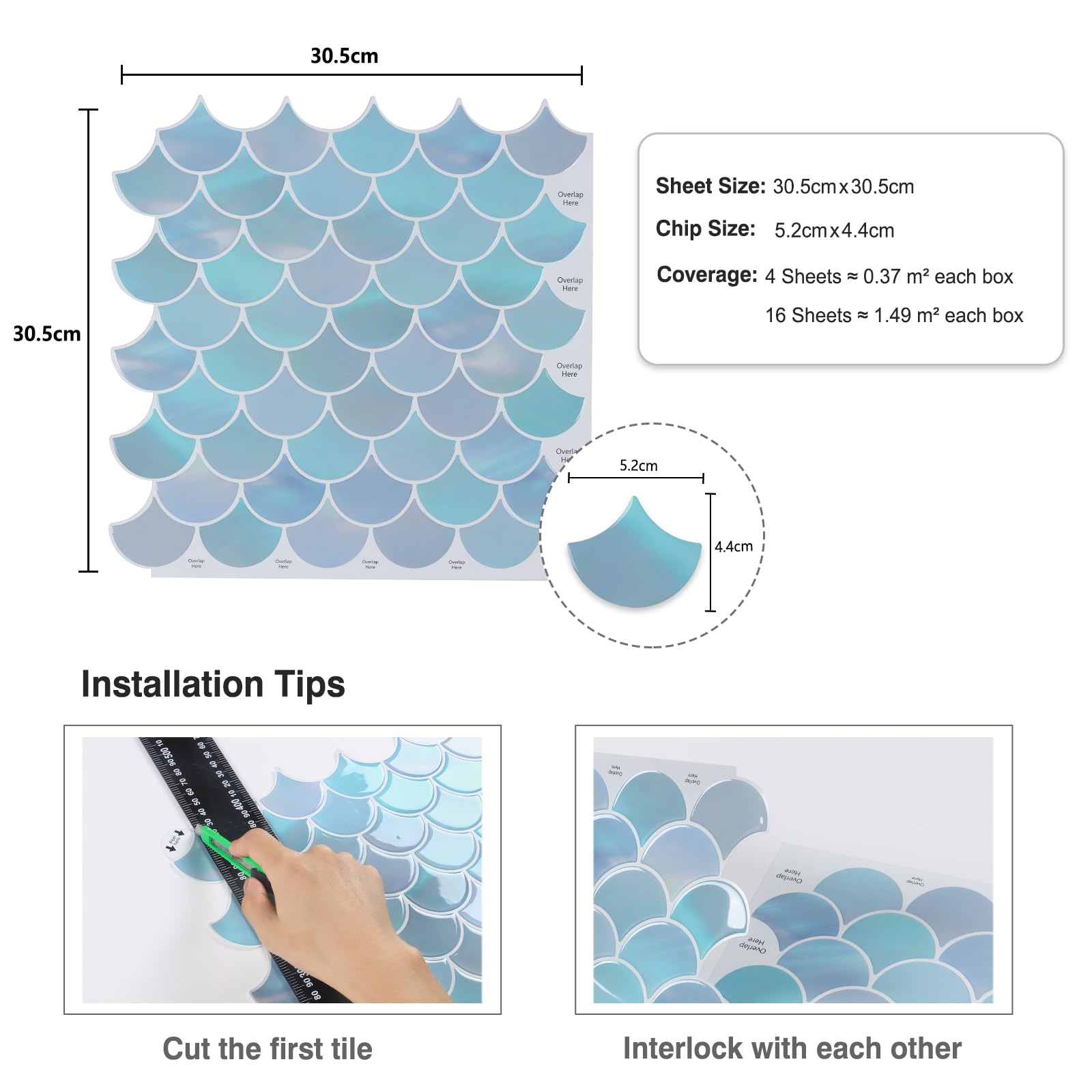 CRE8TIVE 16 Pezzi Piastrelle Adesive Cucina Blu Impermeabile Piastrelle Adesive Muro Viola Blu Forma di Ventaglio Mattonelle Adesive Bagno Mosaico Adesivo Paraschizzi Cucina Camino 30.5cm x 30.5cm