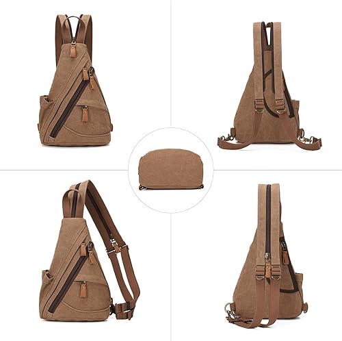 Miniatura 5 de Canvas Sling Bag - Small Crossbody Backpack Shoulder Casual Daypack Rucksack for Men Women Outdoor Cycling Hiking Travel