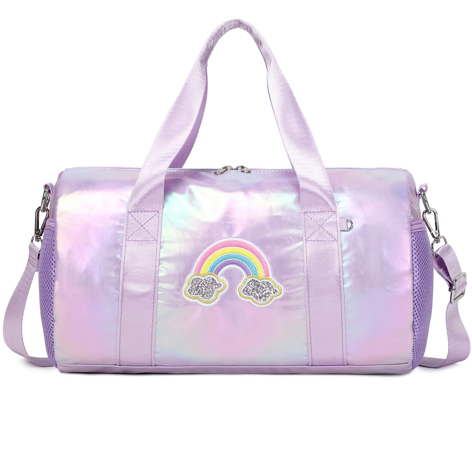 Dance Bag for Girls Dancers Ballet Bag Shiny Rainbow Sports Duffle Bag for Girls Ballerina Gym Duffle with Waterproof Dry Wet Separated Compartment