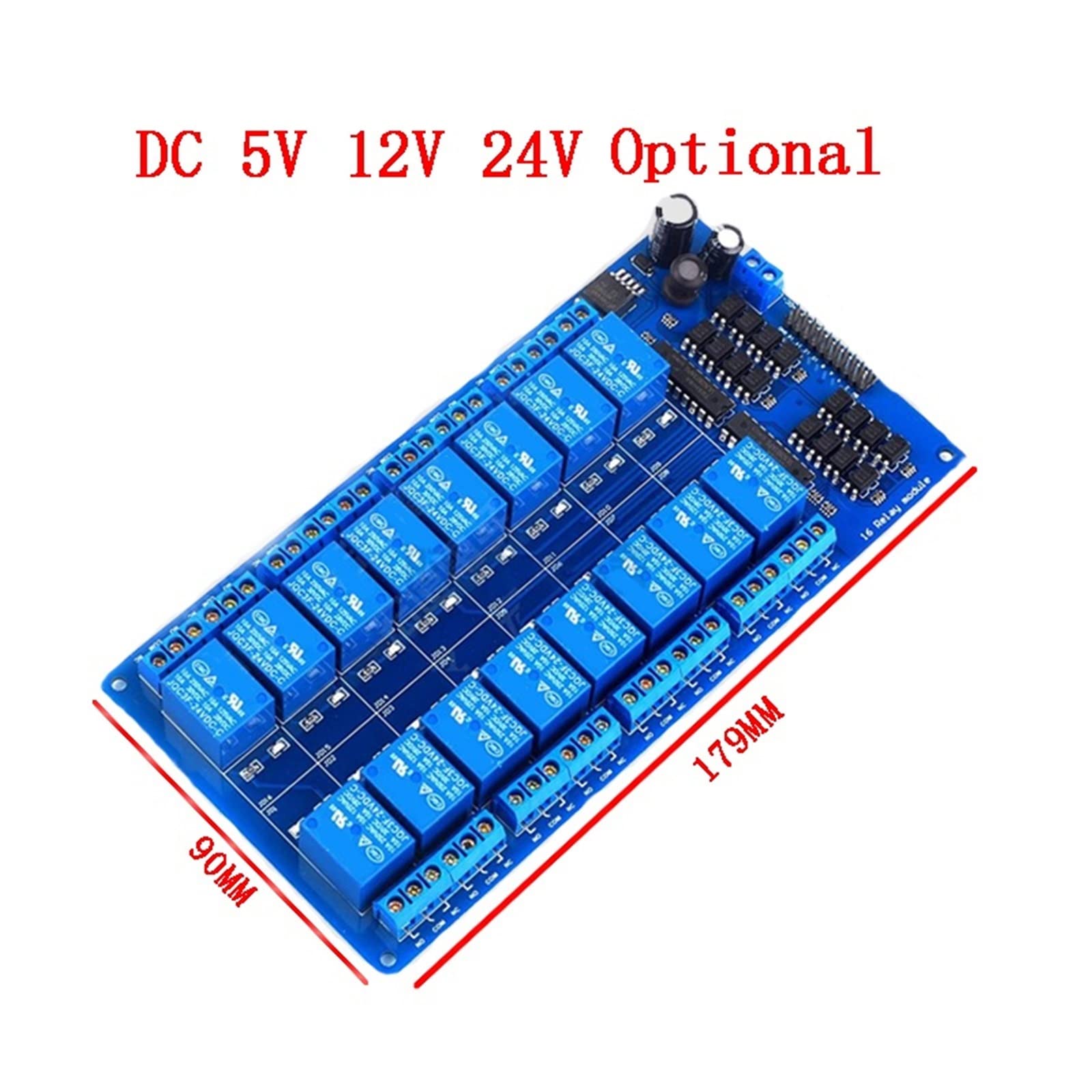 Módulo de protección relé 16 canales DC 5V 12V 24V con optoacoplador LM2576 interfaz microcontroladores potencia for Kit bricolaje(12v 16Channel)