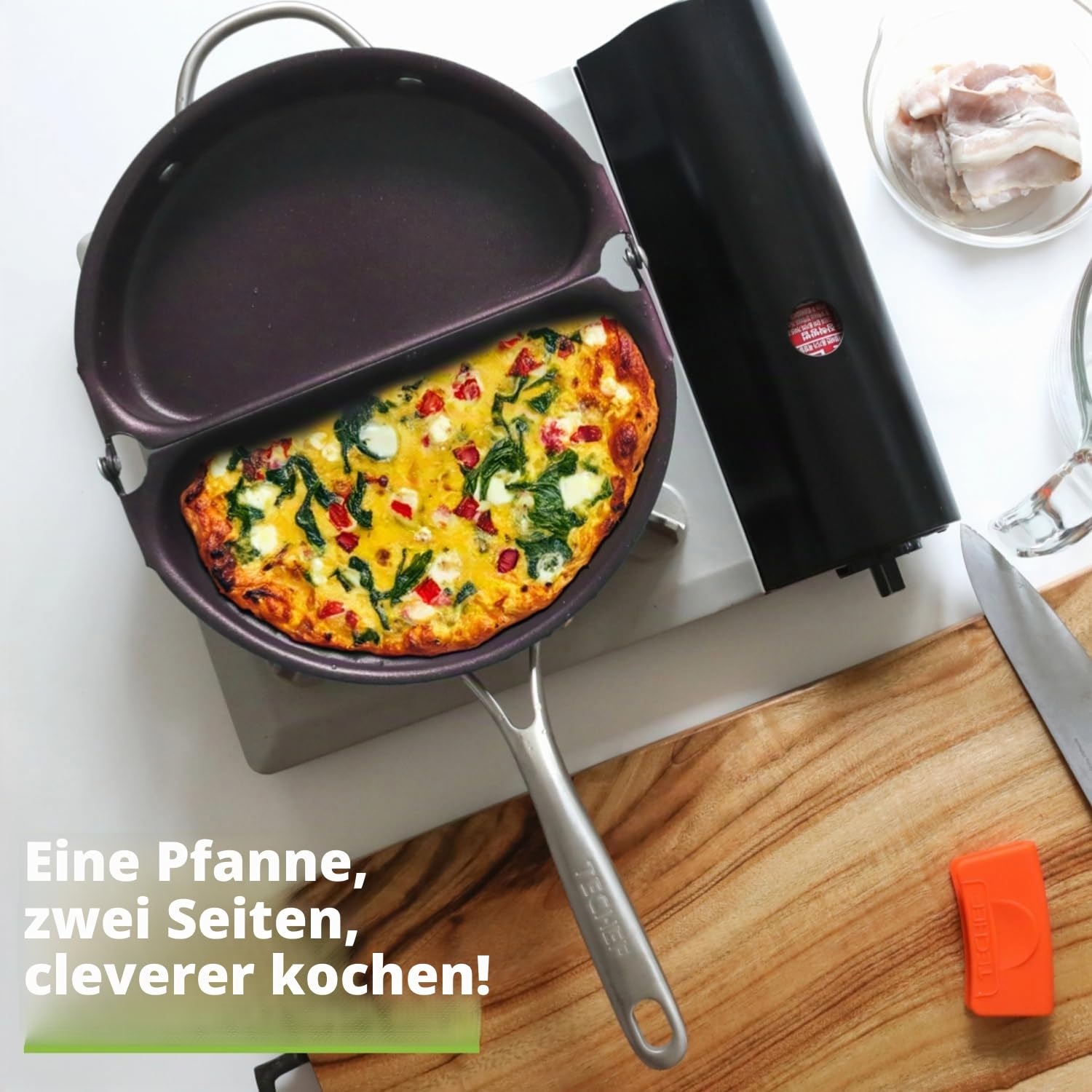 TECHEF - Frittata und Omelette-Pfanne, doppelseitig, faltbar, hergestellt in Korea (PFOA-frei) (lila)