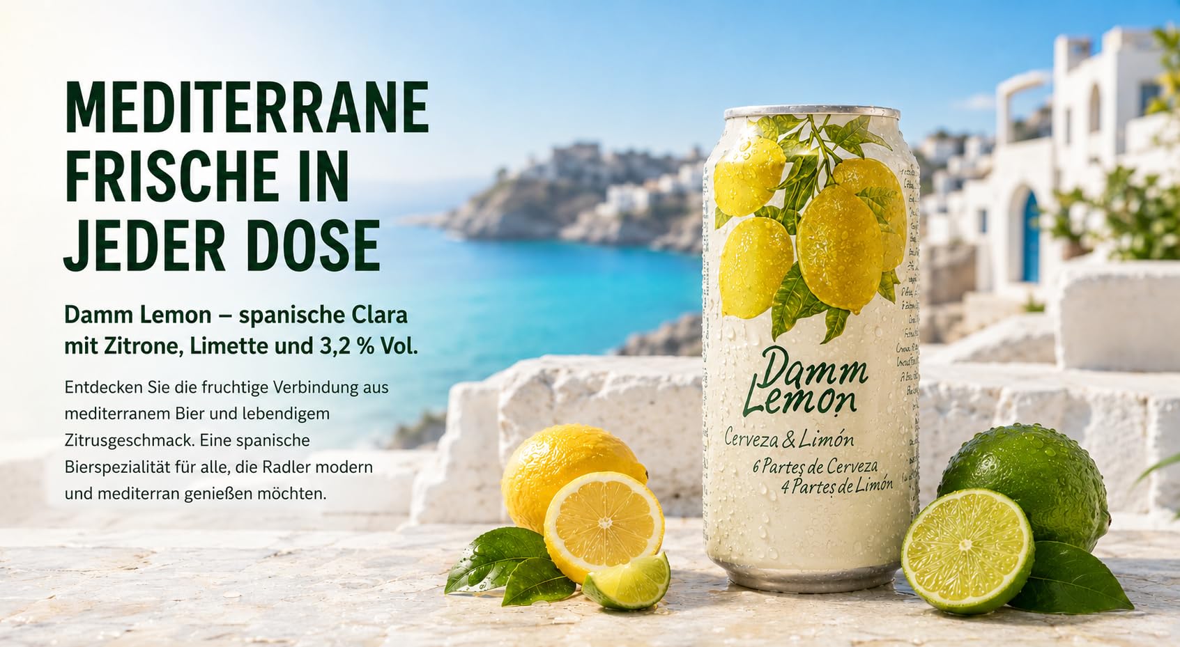 Damm Lemon Radler 24 x 0,33 l – Zitrone & Limette aus Spanien – 3,2%