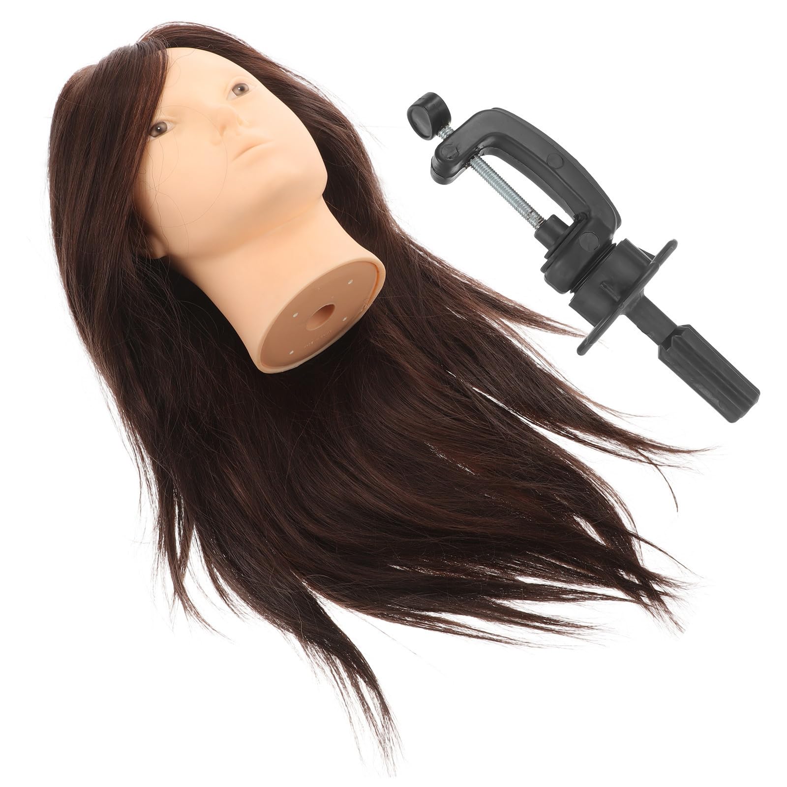 STOBAZA Übungskopf für Friseure aus Echthaar mit Ständer Vielseitiger Kosmetik Mannequinkopf mit Glatter Textur für Salon und Schulungszwecke