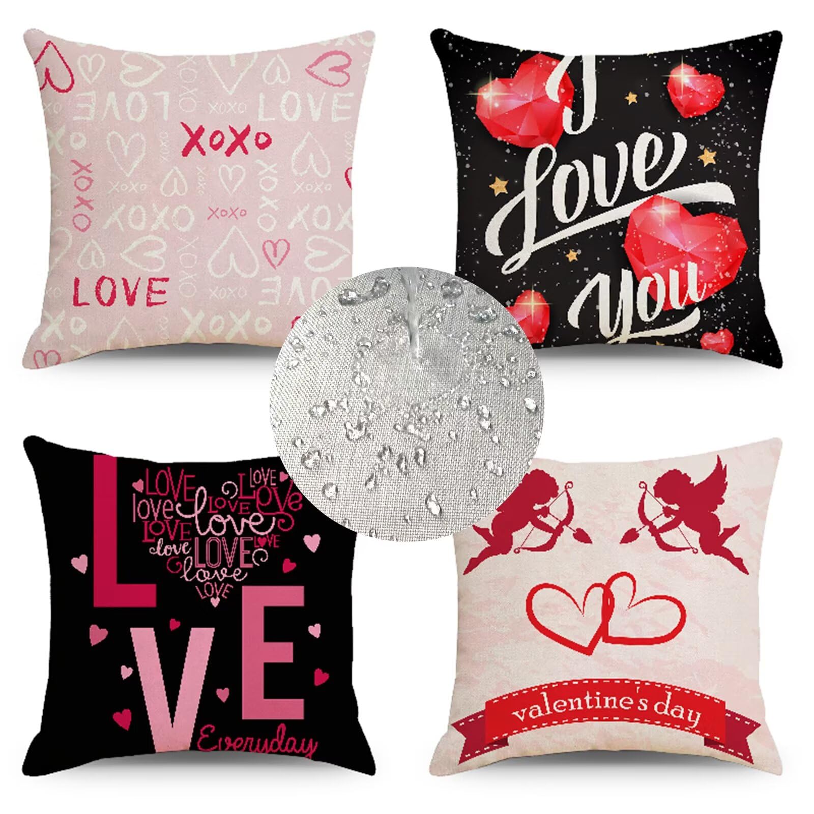 Housses de coussin imperméables 35x35cm en lin double face rouge pour canapé