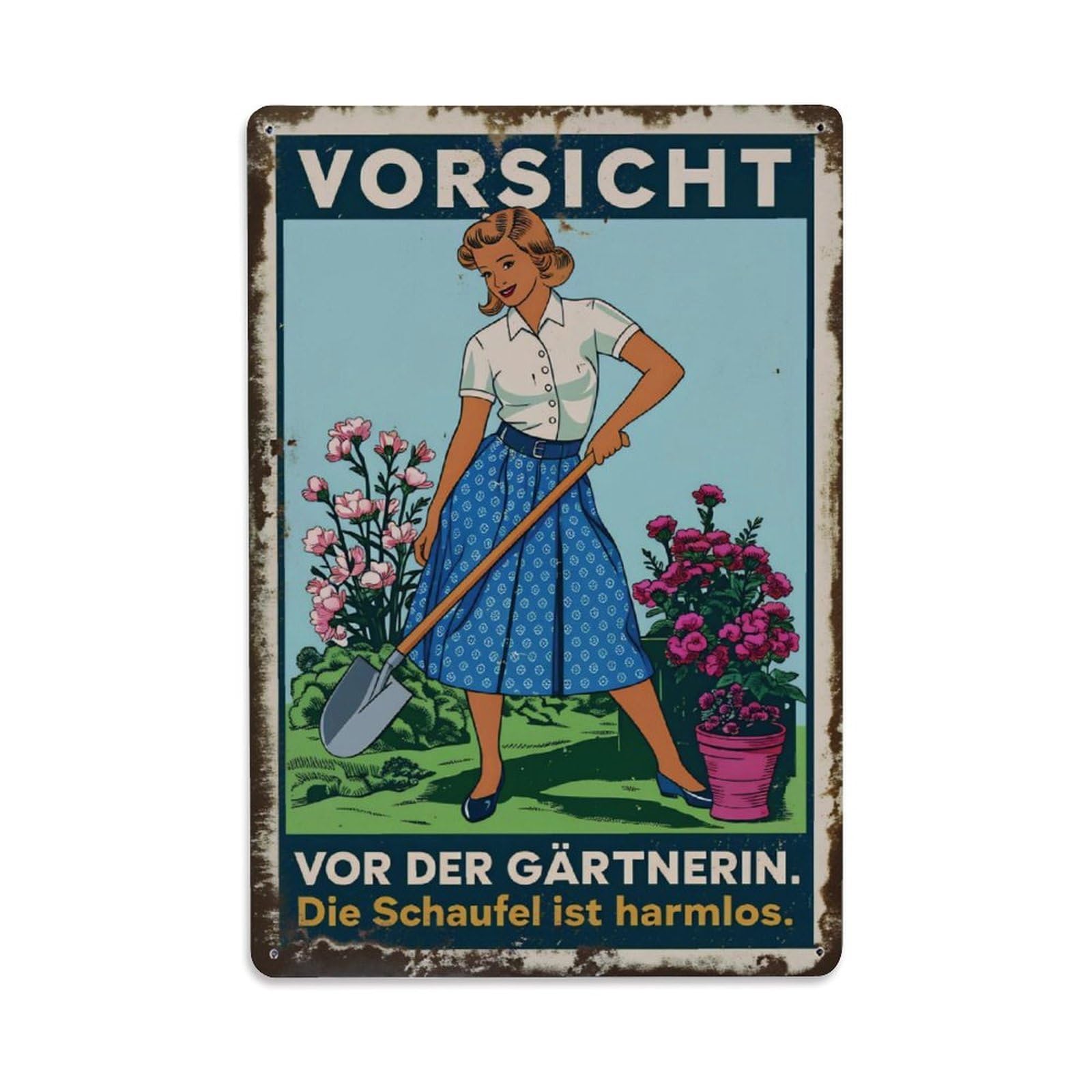 German Gardener Vintage Warning Wall Sign Vintage Aluminium Metal Sign, Retro Wall Decor for Home, Bar, Garage & Farmhouse 30x20cm