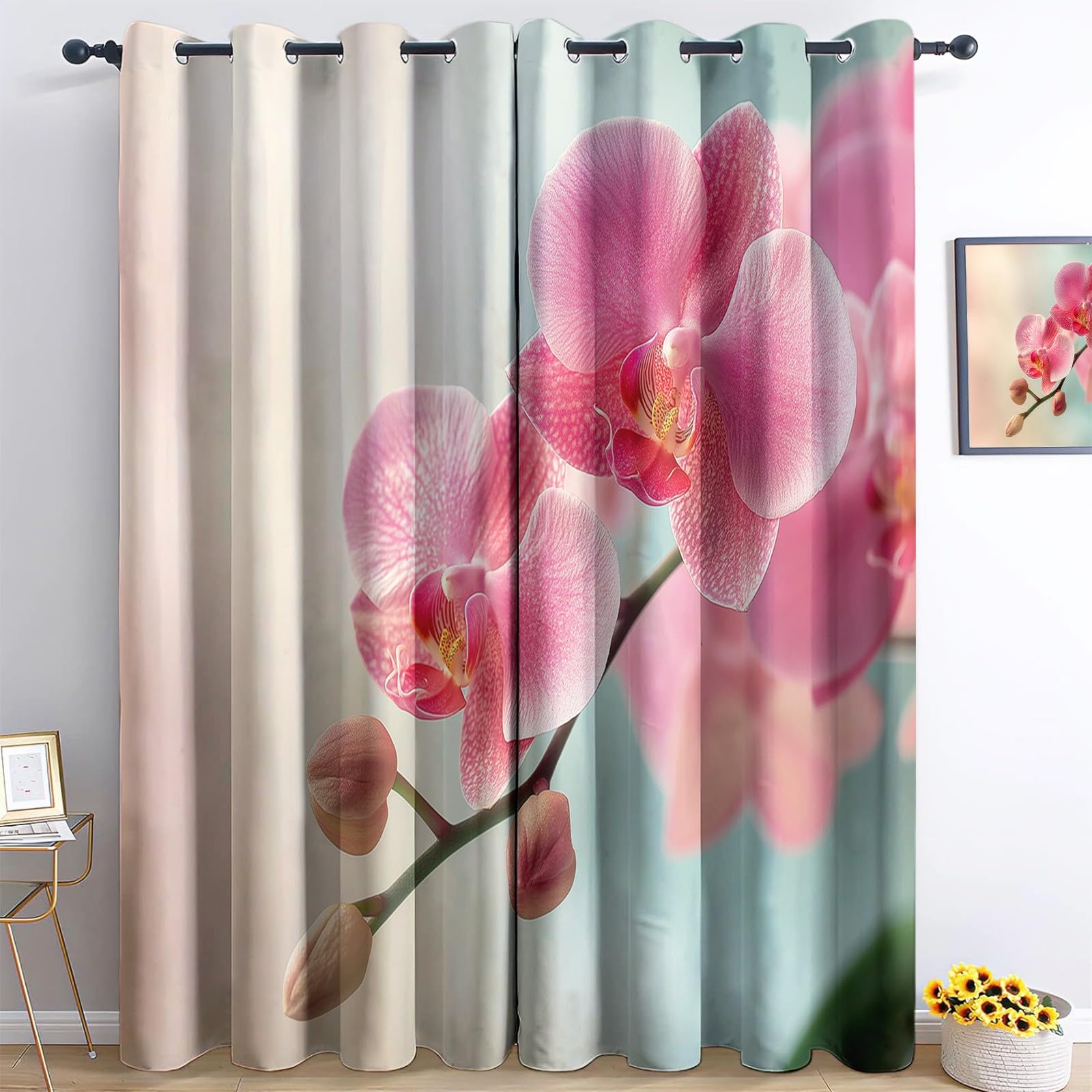 Zasłony zaciemniające z roślinnymi kwiatami do sypialni, fotografia roślinna, orchidea, zasłony z przelotkami, izolacja termiczna, zasłony do salonu, dekoracje okienne, dekoracja pokoju, 233 x 183 cm
