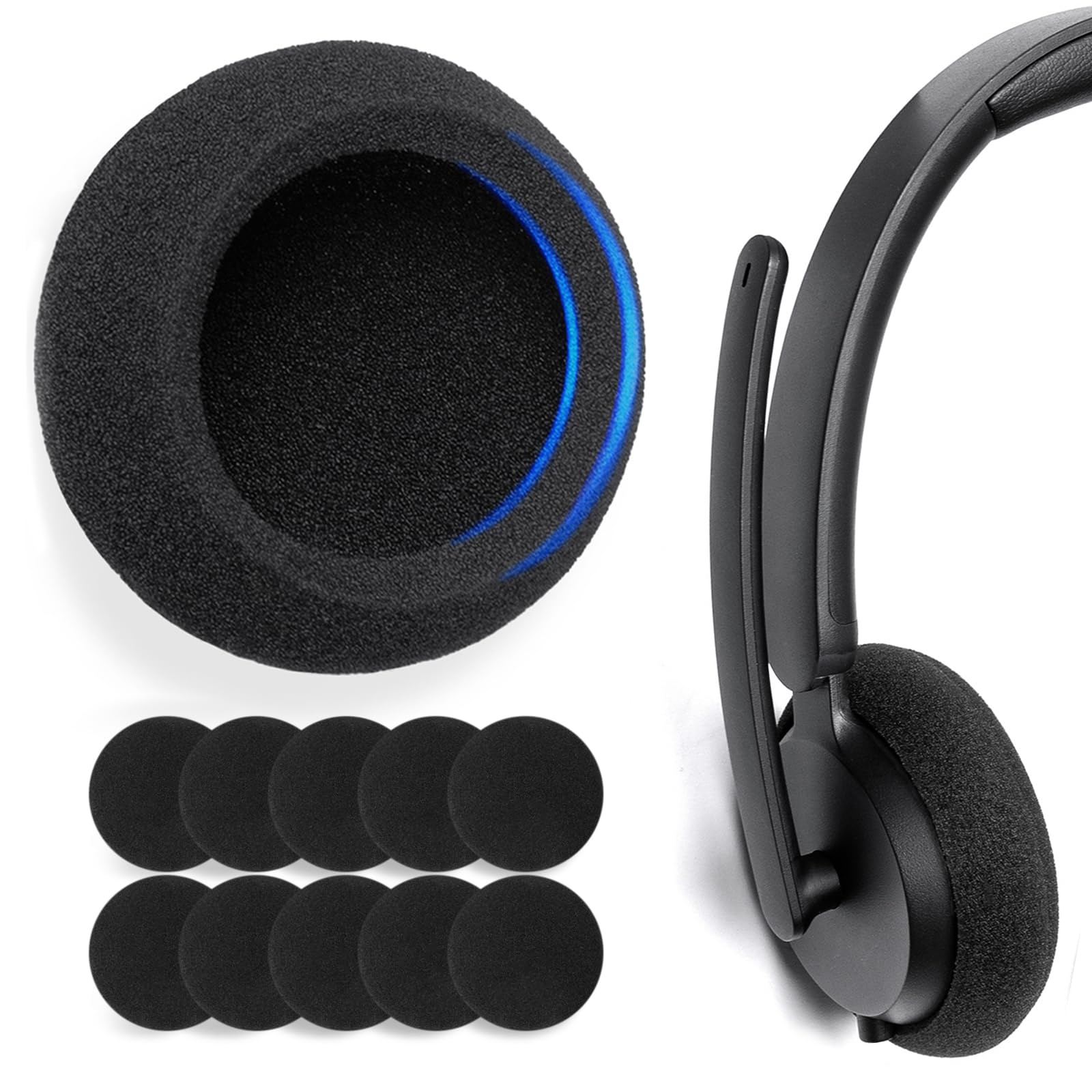 Voarmaks 5 Pairs Foam Ear Pads Cushion,Compatible with Microsoft Modern Wireless,USB-C USB-A Wired Headset,Logitech H390 H600 H609 H760 Headset,65mm,4-5mm Thickness High Density Headphone Earpads