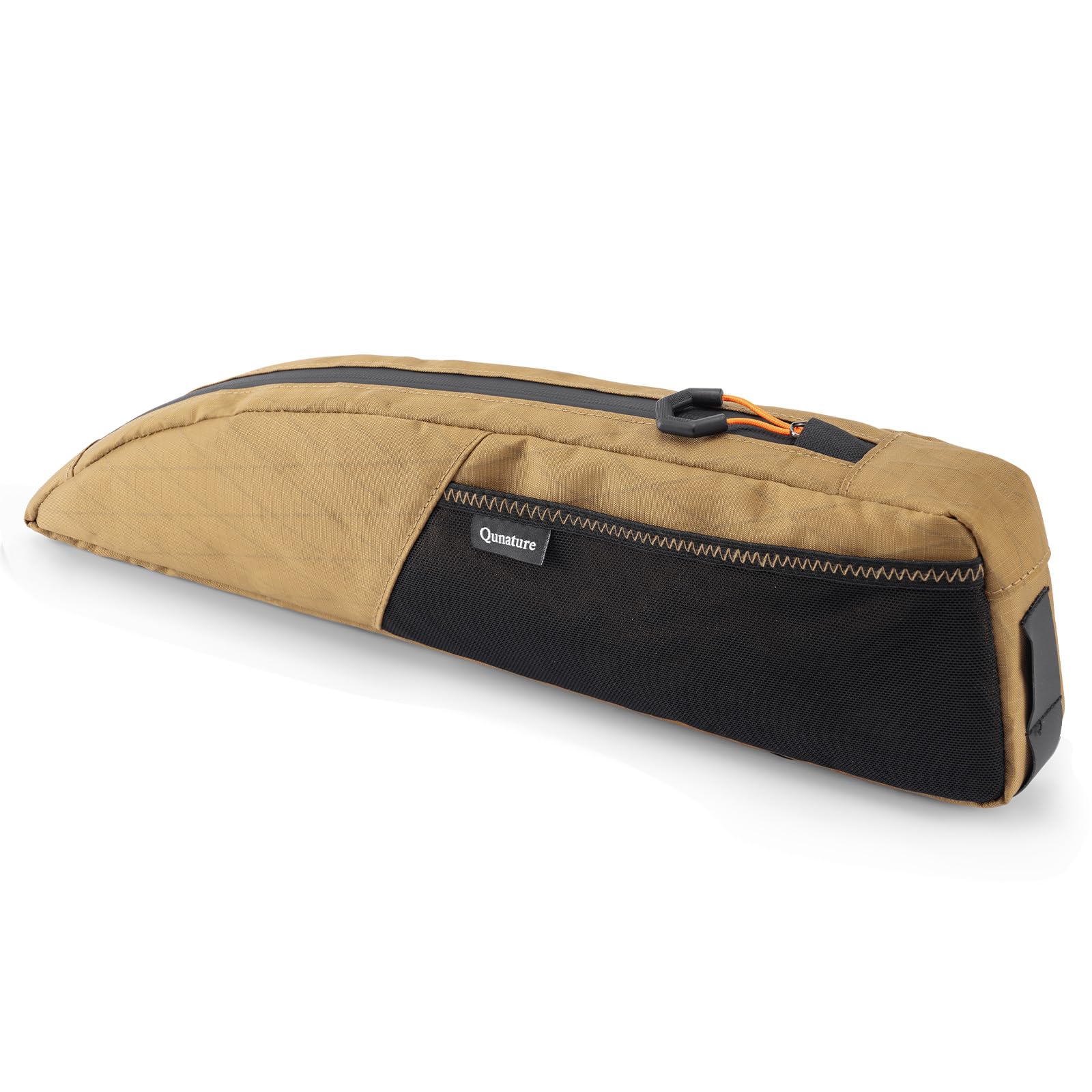 Qunature Bike Top Tube Bag, Frame-Mounted Bag with Exterior Pocket, Lightweight & Stable Triangle Storage Pouch for Road Bikes & MTB, Khaki
