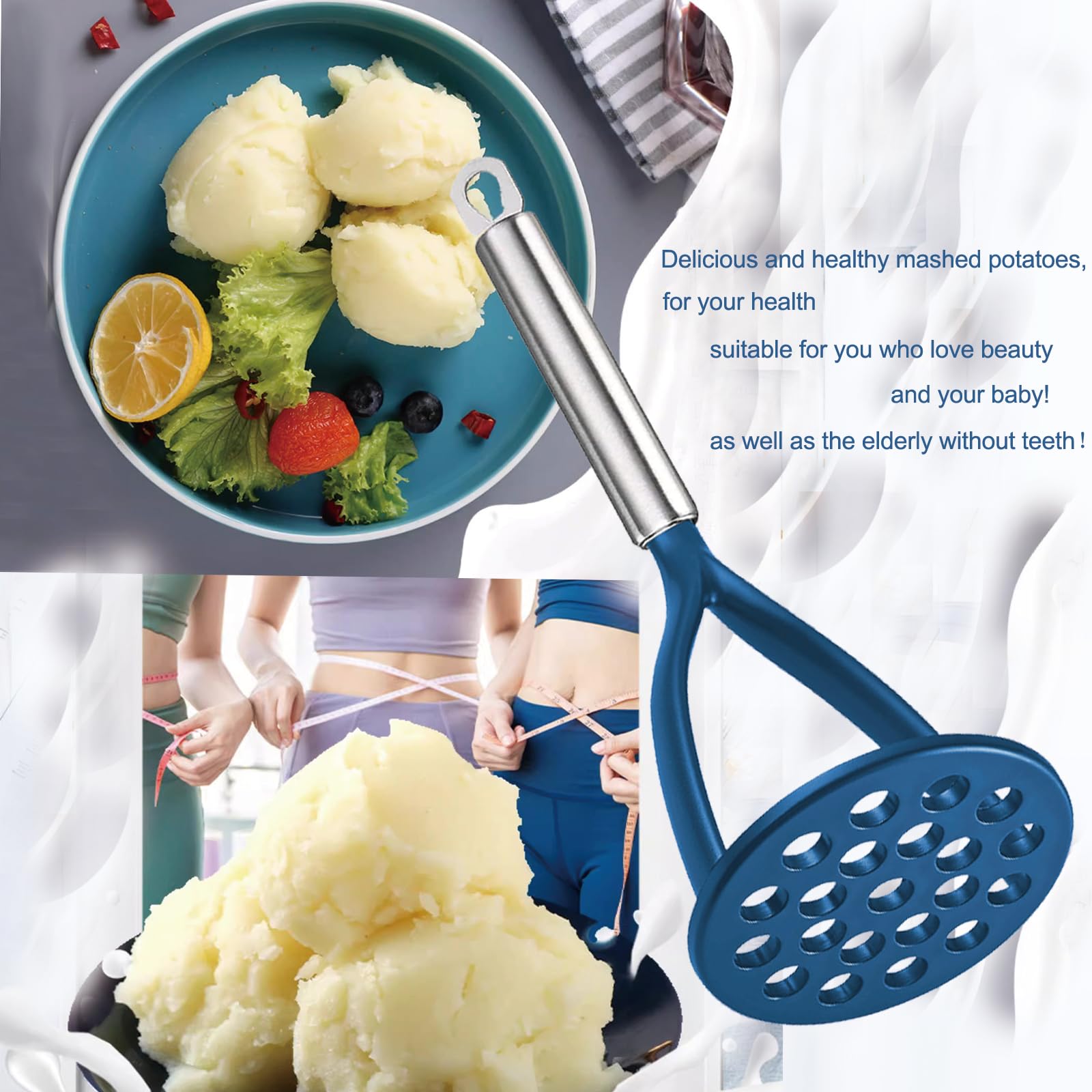 Presse-purée en acier inoxydable longue poignée grand trou rond robuste cuisine