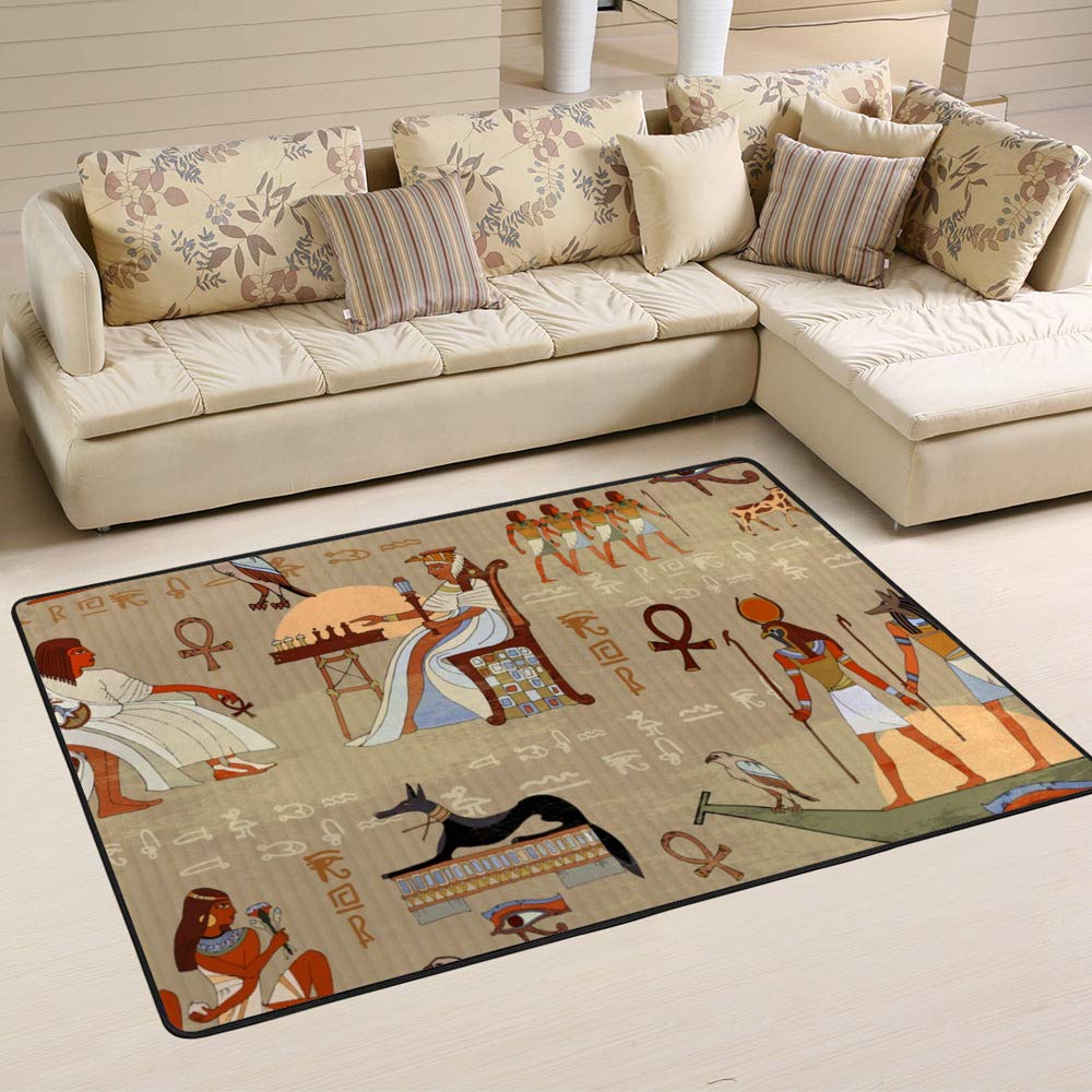 Tapis grand format lavable pour salon avec motif égyptien antique