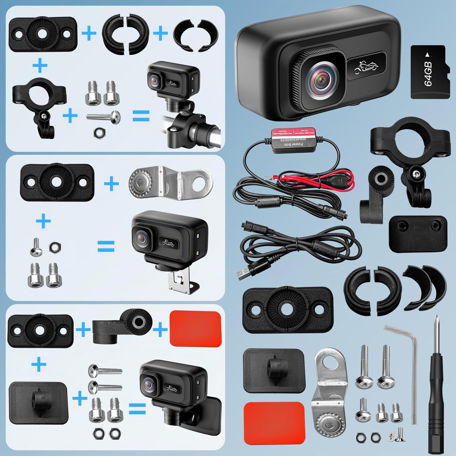 Action Cam, WiFi 2K e Grandangolo 120° Action Camera, Blocco Antiurto con Sensore G Action Cam Moto con IP65 per Motociclette, E-bike e Sport All'aria Aperta