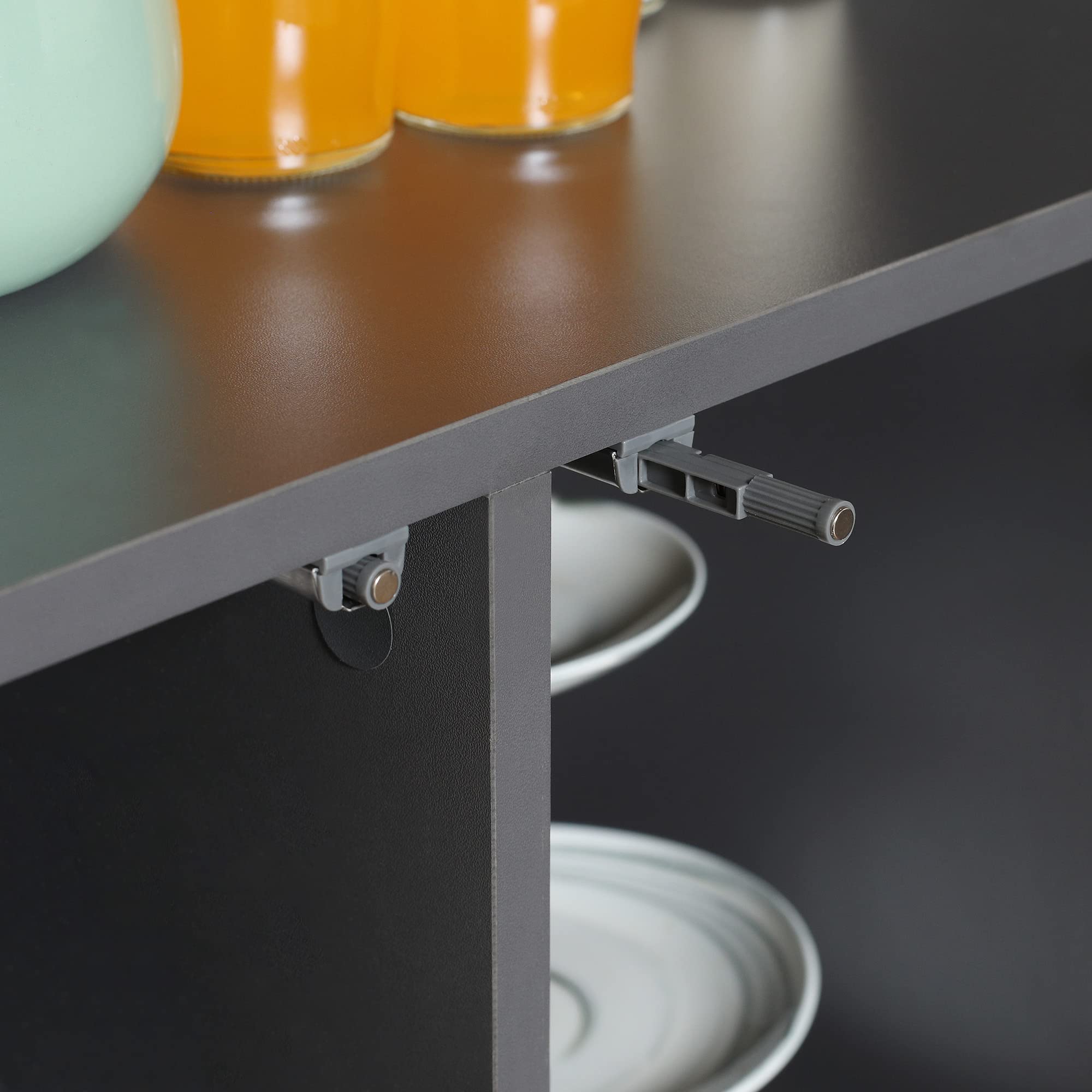 HOMCOM Tavolo Pieghevole Salvaspazio 4 Ruote 70x83x75 cm Giallo e Grigio | Per 4 Persone Max, Ripiano Nascosto, Armadietto con Ante