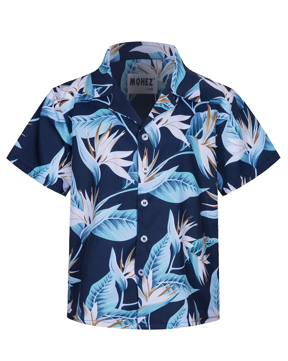 MOHEZ Camisa hawaiana de manga corta para niños, verano, tiempo libre, informal, con estampado floral