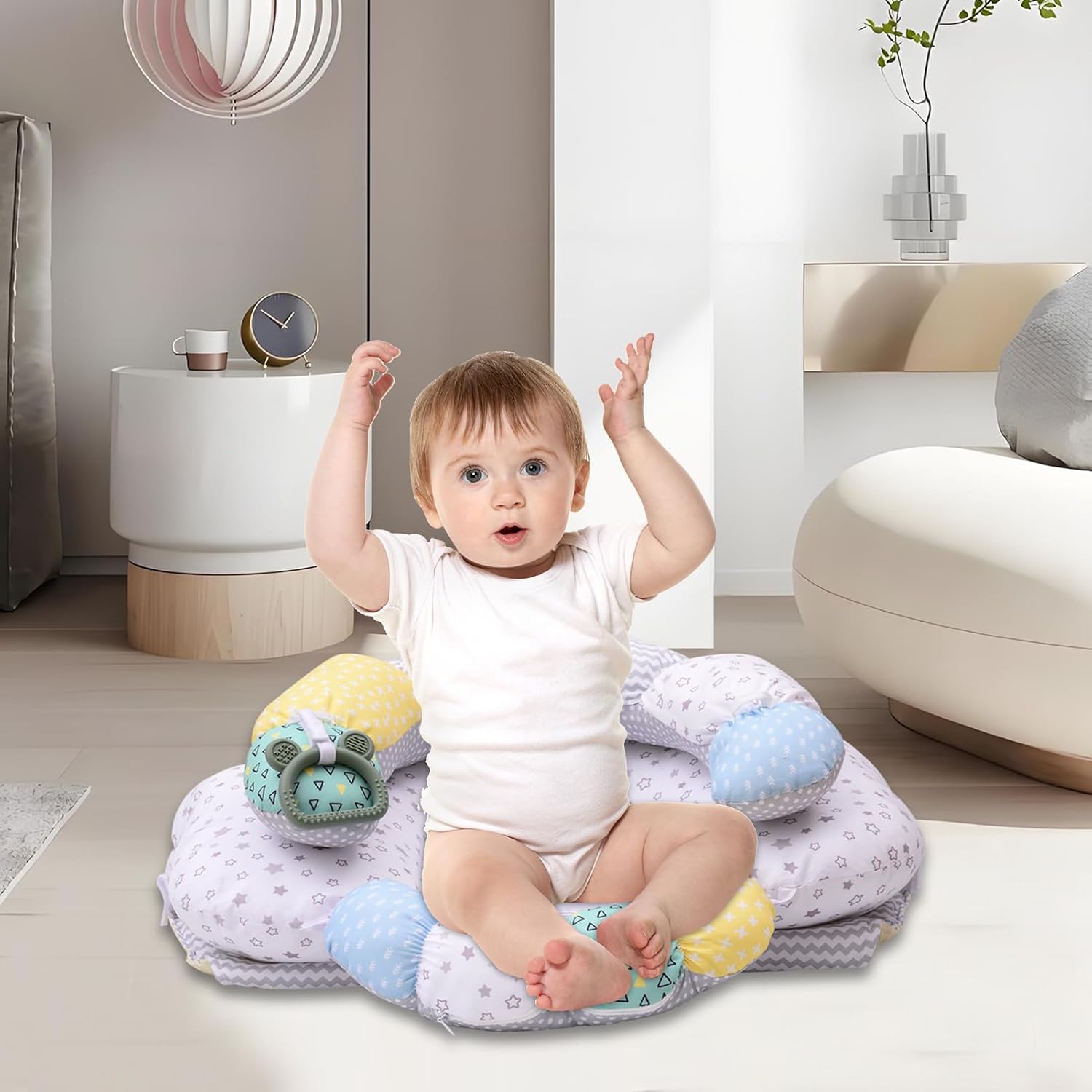 4-in-1 Tummy Time & Nursing Pillow with High, Firm, Large Area, Detachable Seated Support Cushion, Removable and Machine Washable Slipcovers, Baby Play Mat and Toys 0-24 Months - Image 7