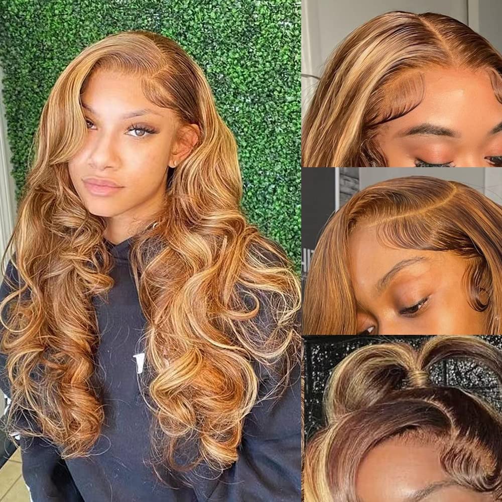 Women\'s Honey Blonde Glueless Synthetic Lace Front Pre-Plucked Hairline 28 Inch KOME Honey Blonde Synthetic Lace Front Wig,T Part Pre Cut  main image 4