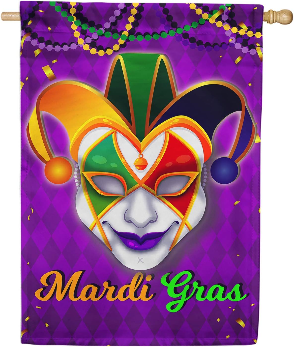 America Forever Flags Colorful Jester Mardi Gras House Flag Masquerade Masks Fleur De Lis Carnival 28 x 40 Inch Double Sided Seasonal Yard Outdoor Holiday Decorative