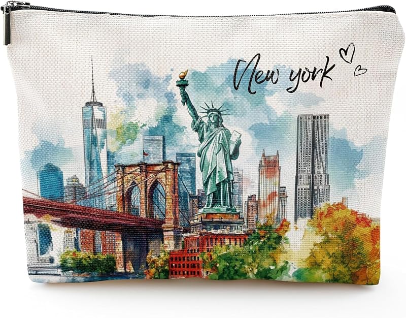 Necessaire Sitsink New York Gift em algodão com zíper, branca, 20,07 cm x 3,05 cm x 17,78 cm, 1 unidade