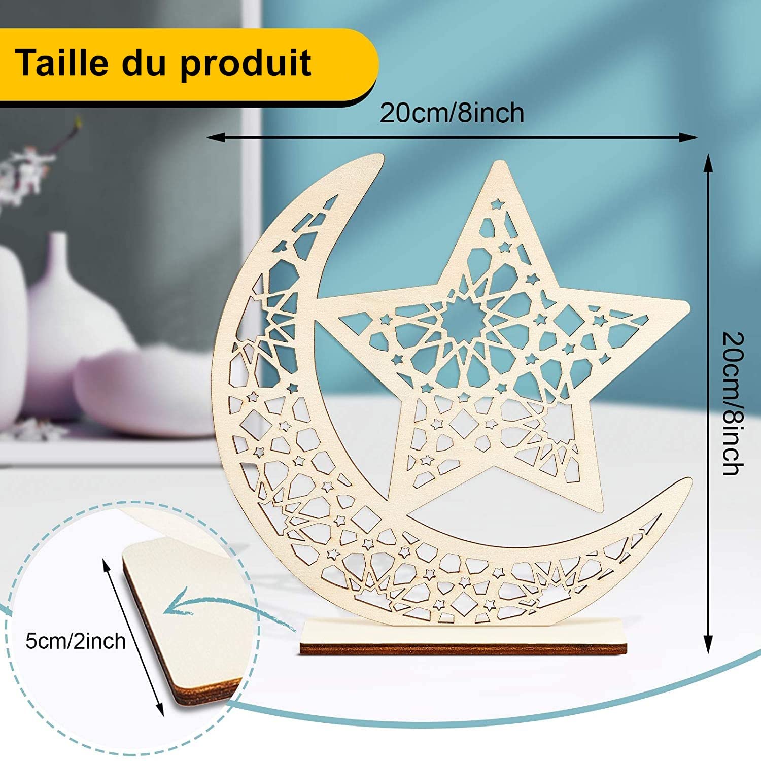 Ornamento Eid Mubarak In Legno E Acrilico - Design Oro E Nero, 30x16 Cm - Foto 6