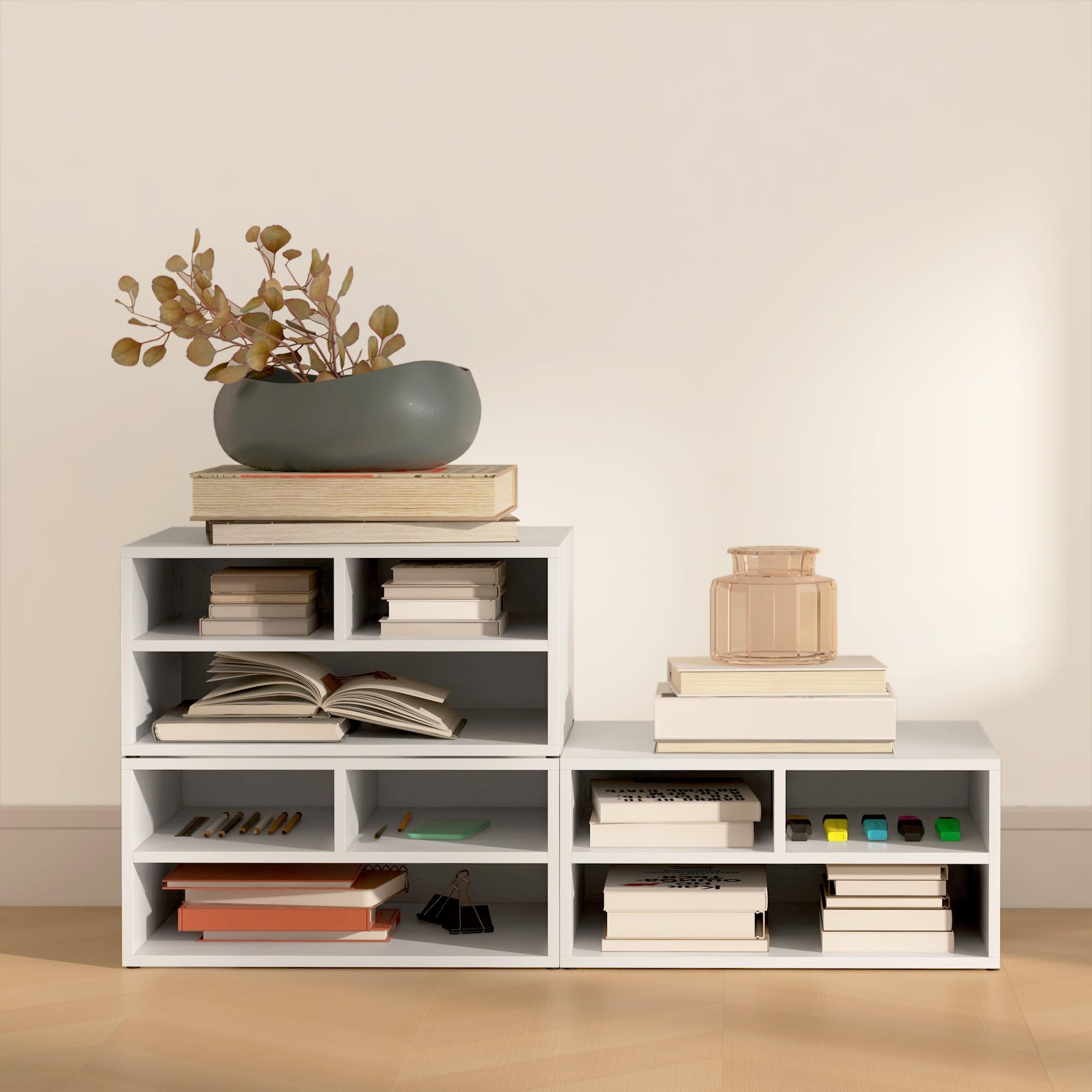 HOMCOM Mobile Porta Stampante con 3 Scomparti Aperti, Mobile Stampante per Documenti da Ufficio e Studio Compatto a 2 Livelli, 47x40x22.5 cm, Bianco