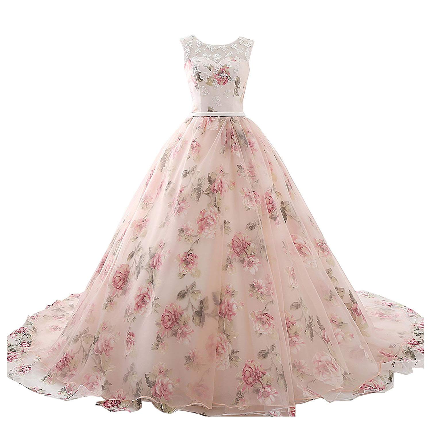 Monalia Women's Floral Long Prom Dresses 2018 Evening Formal Gowns P002