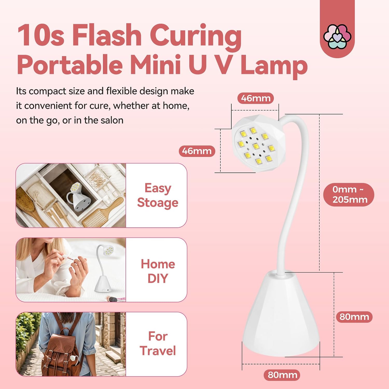SAVILAND 27W U V Light for Gel Nails: Smart Sensor U V Gels X Lamp 10s Flash Cure Intellisense Gooseneck U V Lamp for Gel Nails Mini Fast Dry LED Quick Dry Nail Dryer Artist Travel Home Use