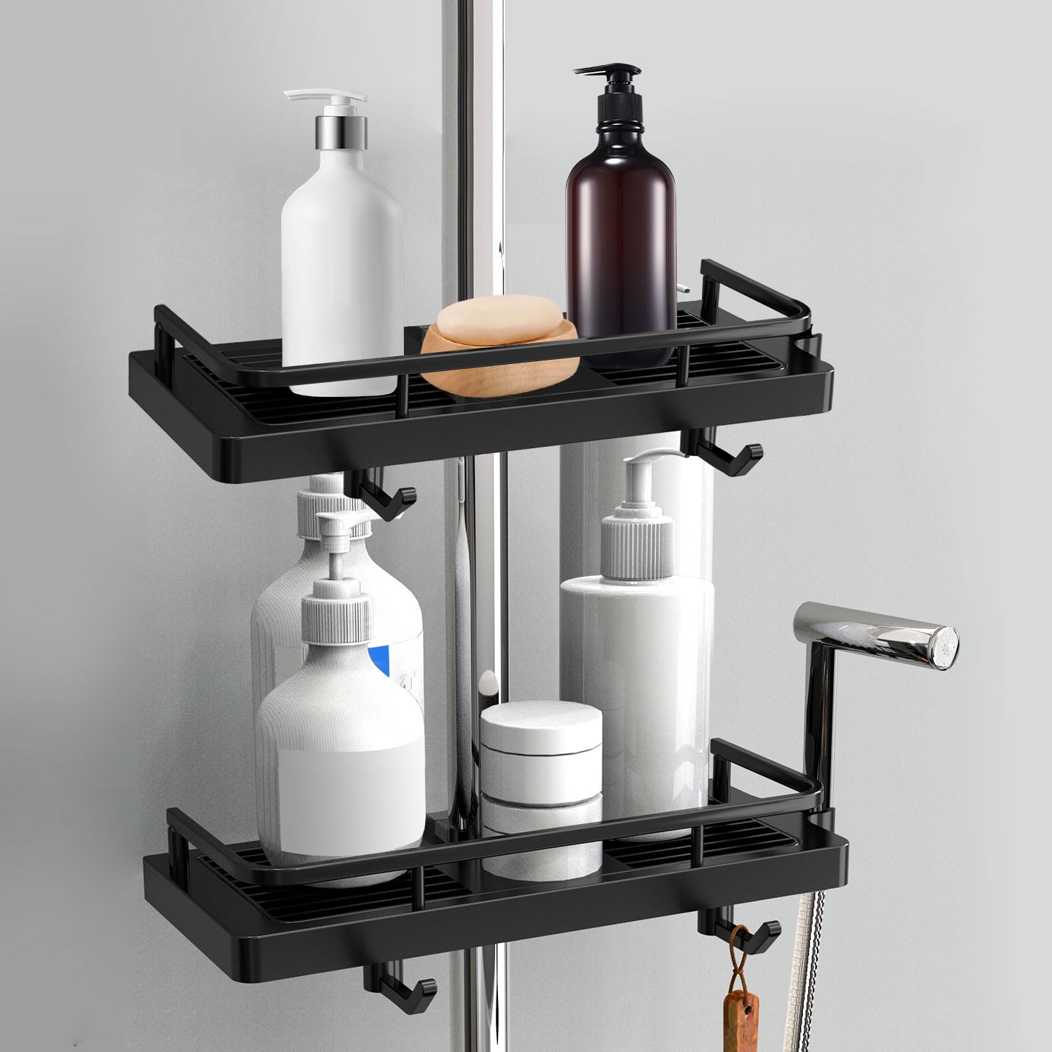 Portasapone da doccia a 2 livelli con ventose e sistema di drenaggio dell'acqua, beige | Leroy Merlin