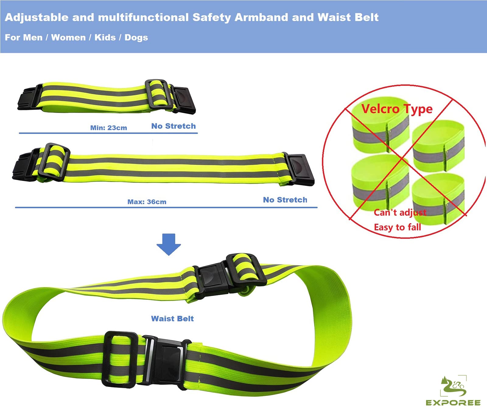 Catarifrangenti Bracciali Gilet Cintura Sicurezza Elastico Corsa Set Alta Visibilità