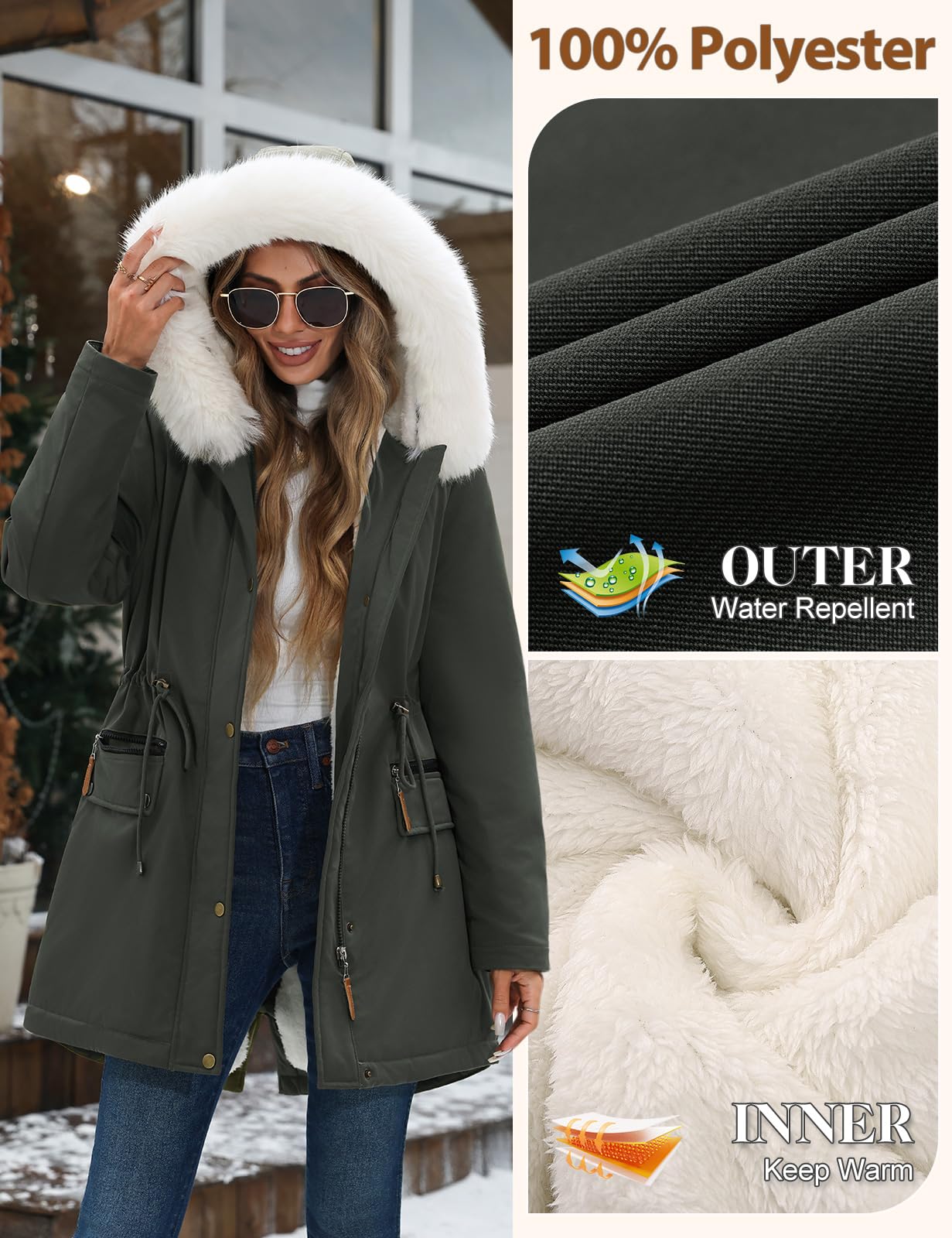 Tuopuda Manteau Femme Hiver Chaud Doudoune Long Parka Manteau Doublé de Polaire Capuchon d'hiver Blouson avec Fermeture éclair Veste Manteaux Epaissé
